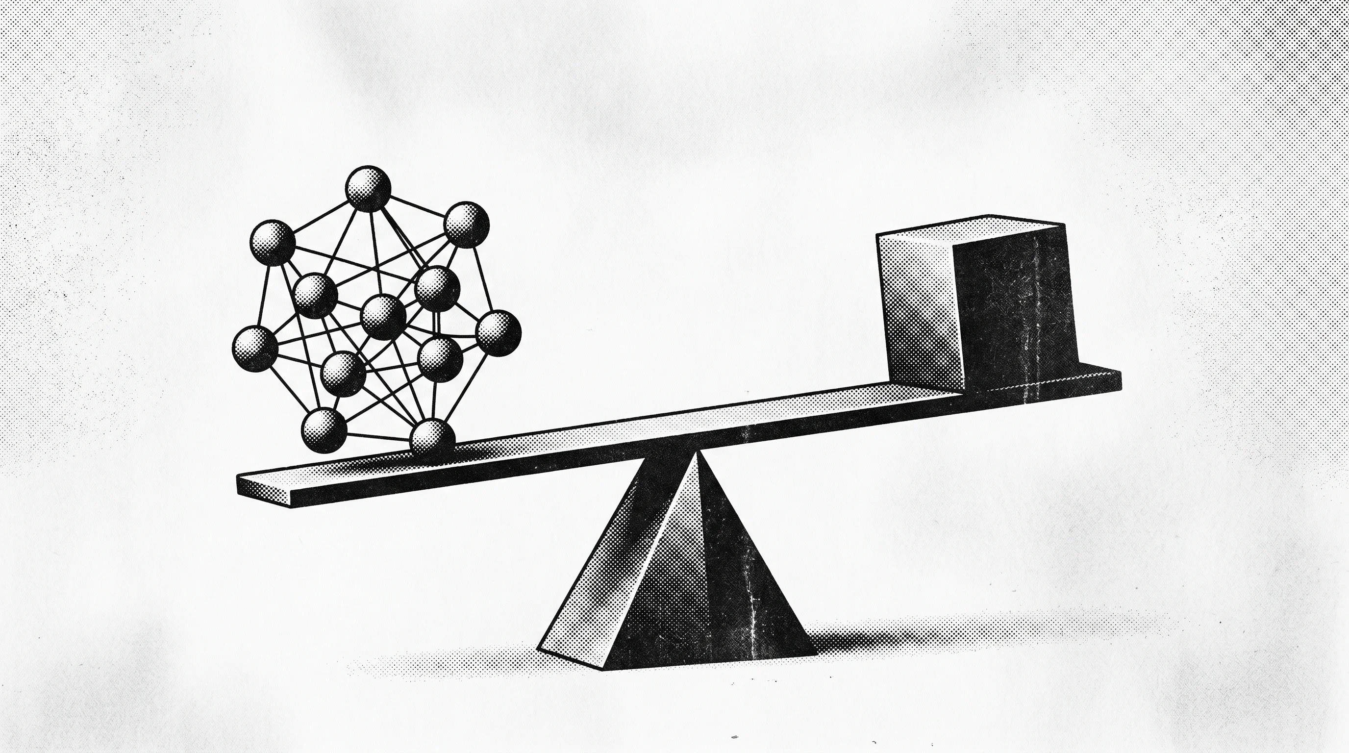 Digital illustration for article section "The Calculus" in "StableBrowse Launches Semantic Browser Layer for AI Agents" - A minimalist, abstract representation of decision-making calculus, featuring a singular, modern bala...