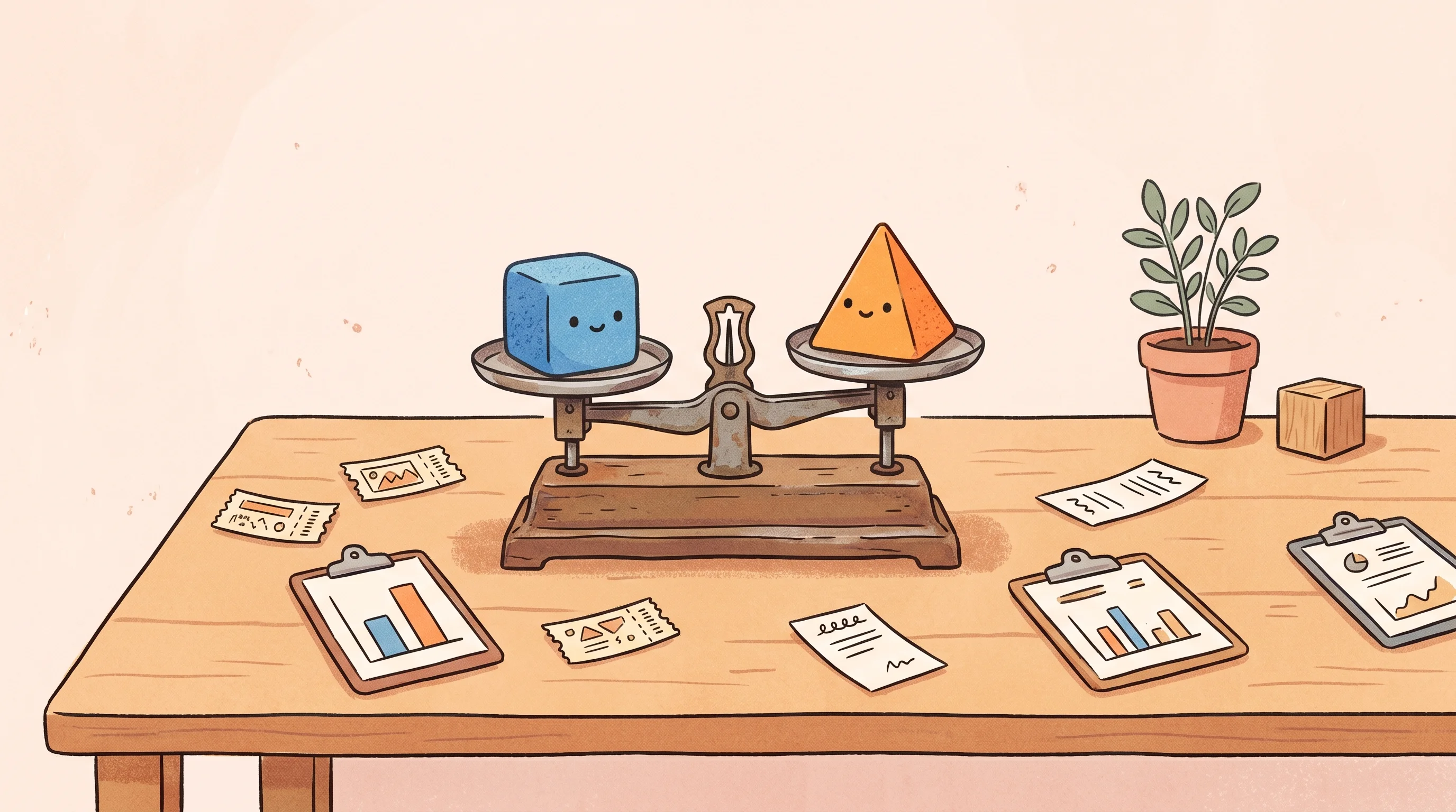 Digital illustration for article section "Marketing as Public Experiment" in "Light Anchor Bets AI Agents Can Run Consumer Brands Without Humans" - A cozy indie illustration of a minimalist wooden desk serving as a public experiment station for "Ad...