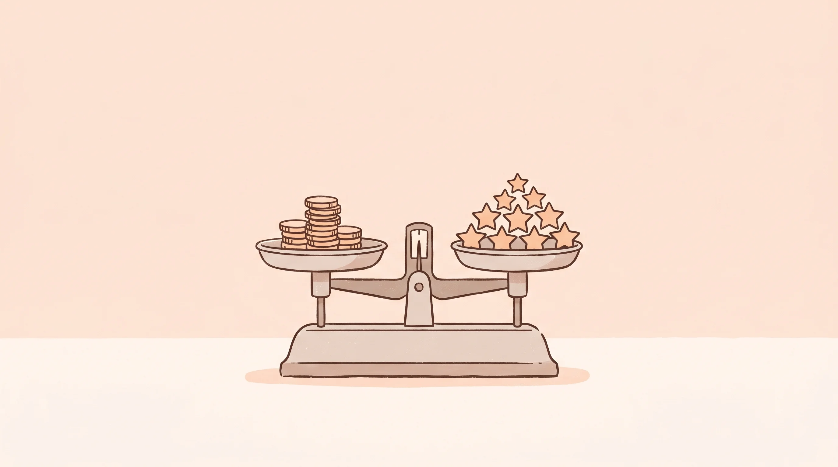 Digital illustration for article section "The Scale Question No One Can Answer Yet" in "Light Anchor Bets AI Agents Can Run Consumer Brands Without Humans" - A minimalist, conceptual illustration of a simple vintage balancing scale resting on a clean, unclut...