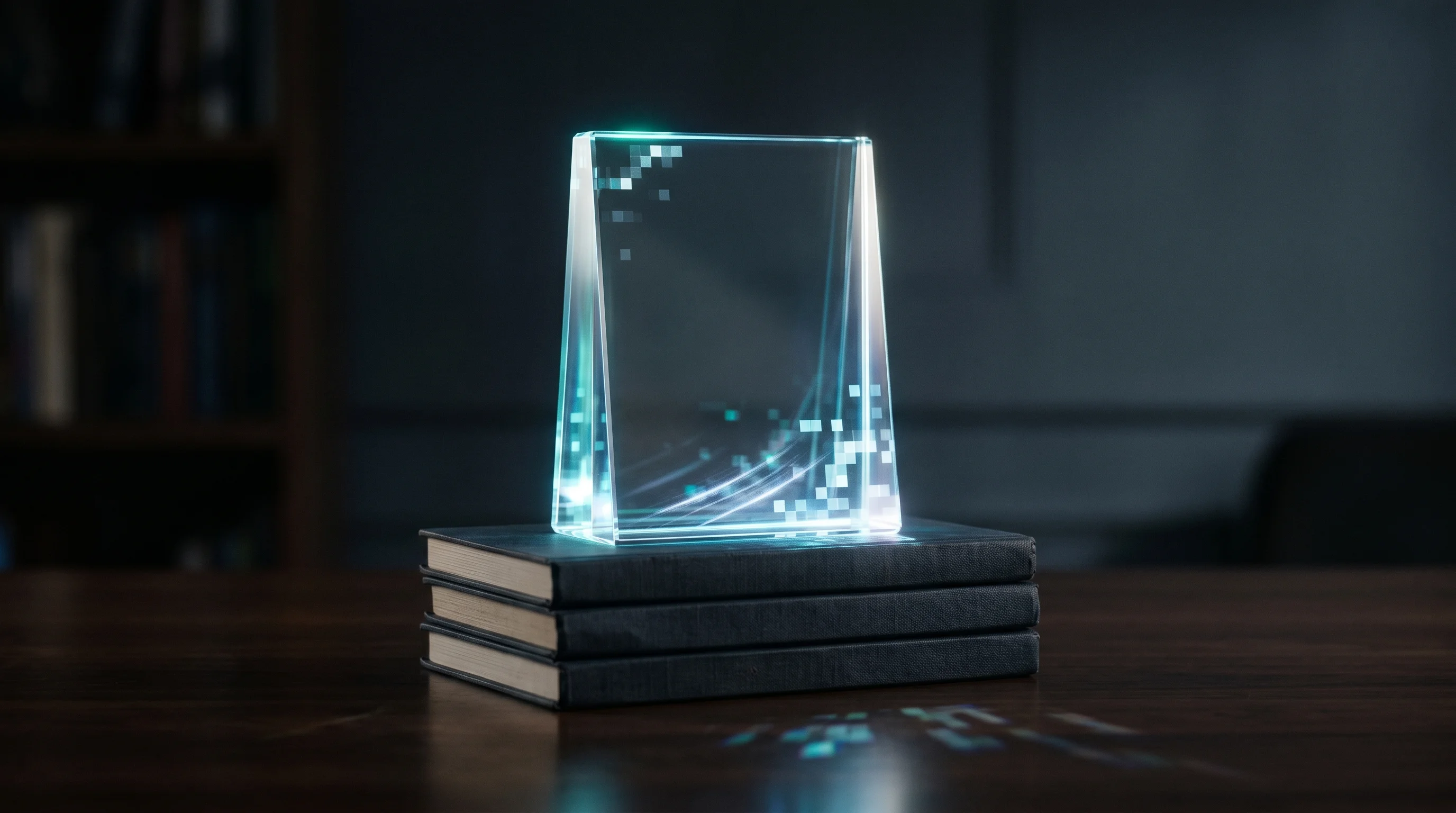 Digital illustration for article section "The Academic in the Room" in "RELAI Raises $8M Seed for Self-Improving AI Agent Platform" - A clean, minimalist conceptual composition representing prestigious academic achievement and startup...