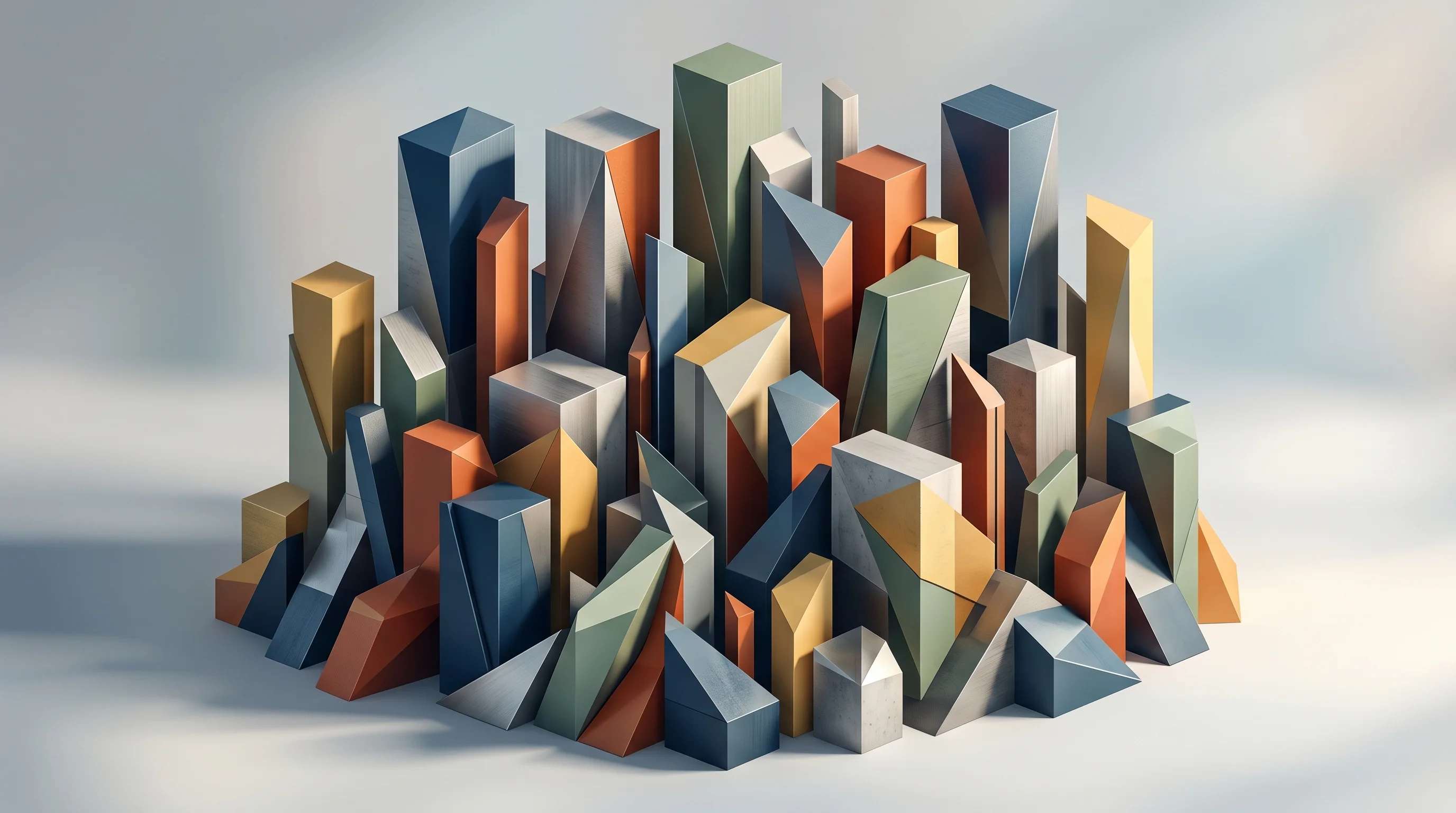 Digital illustration for article section "A Crowded, Fragmented Field" in "Deep Interactions Launches AI Builder That Keeps Teams in Sync" - A conceptual, modern illustration representing a crowded and fragmented competitive landscape, visua...