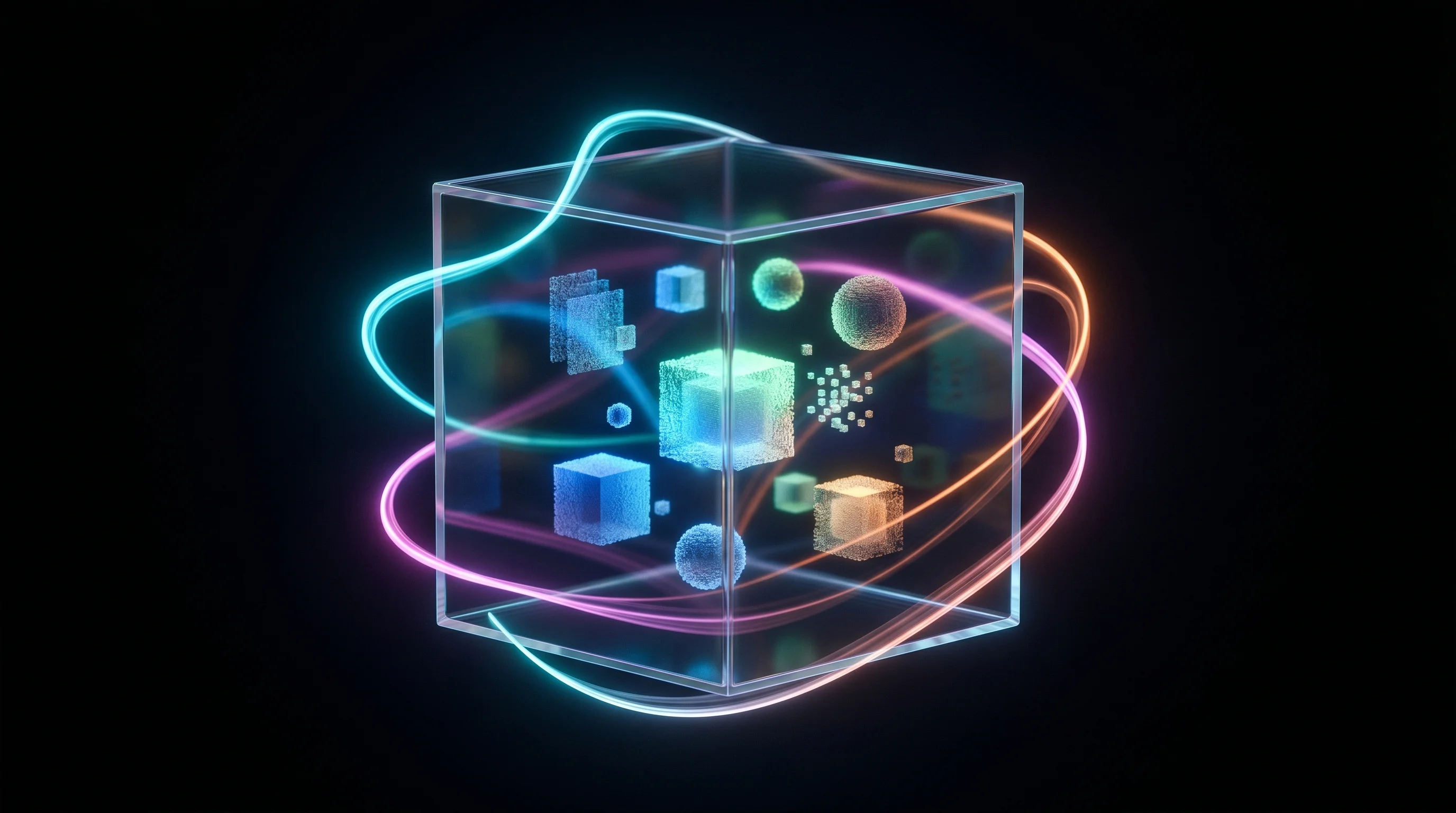 Digital illustration for article section "Content Section 2" in "CREAO AI Raises $10M to Turn AI Chats Into Persistent Work Agents" - A minimalist, transparent architectural containment cube representing a secure, persistent digital s...