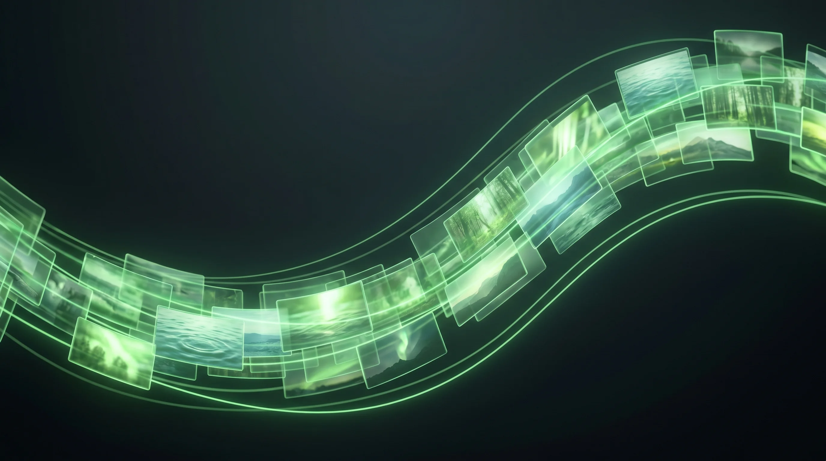 Digital illustration for article section "The Catalog" in "Hub.xyz Launches Training Data API as AI Runs Out of Internet" - A serene, minimalist conceptual representation of a massive digital media catalog, featuring a flowi...