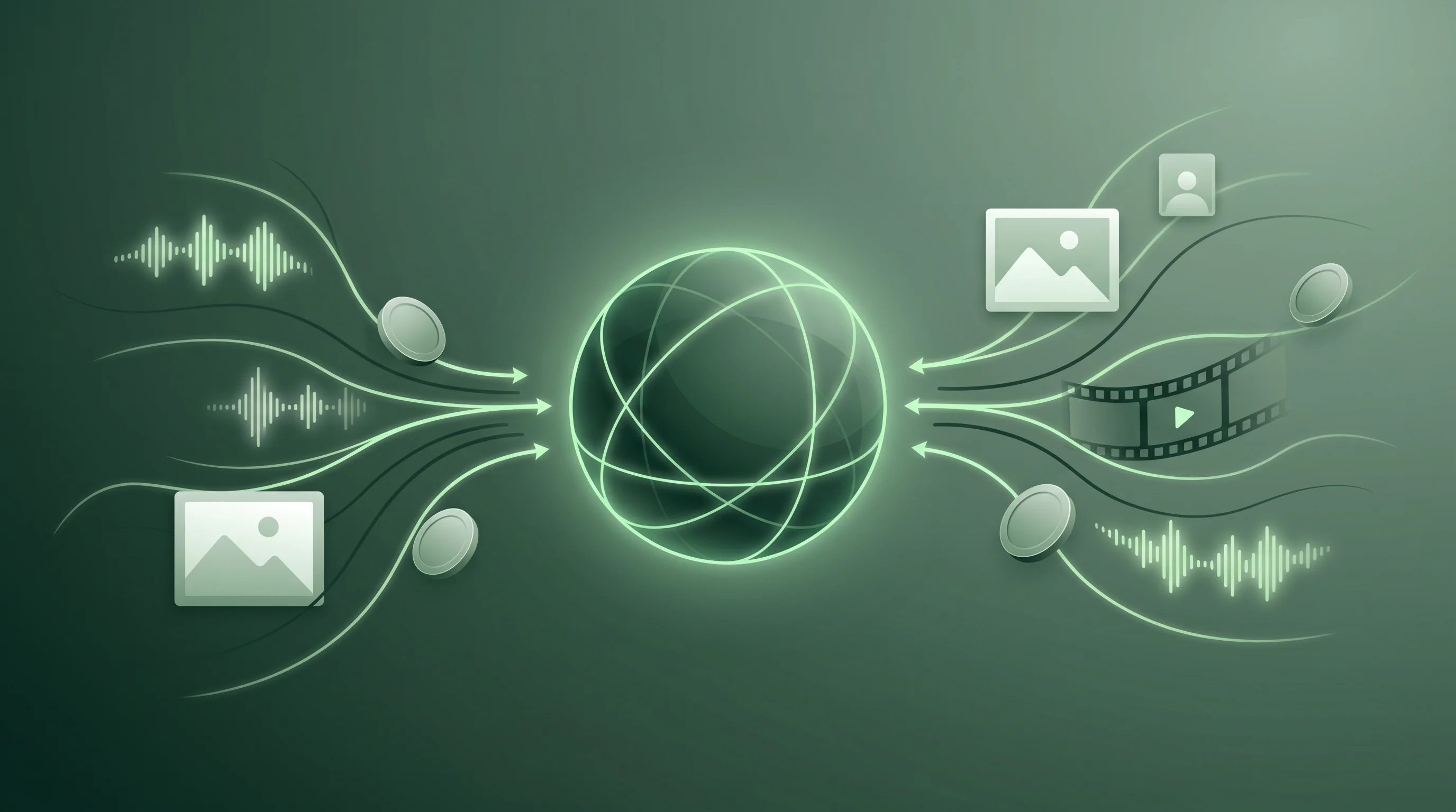 Digital illustration for article section "The Contributor Model" in "Hub.xyz Launches Training Data API as AI Runs Out of Internet" - A clean, minimalist conceptual illustration representing a global decentralized contributor network,...