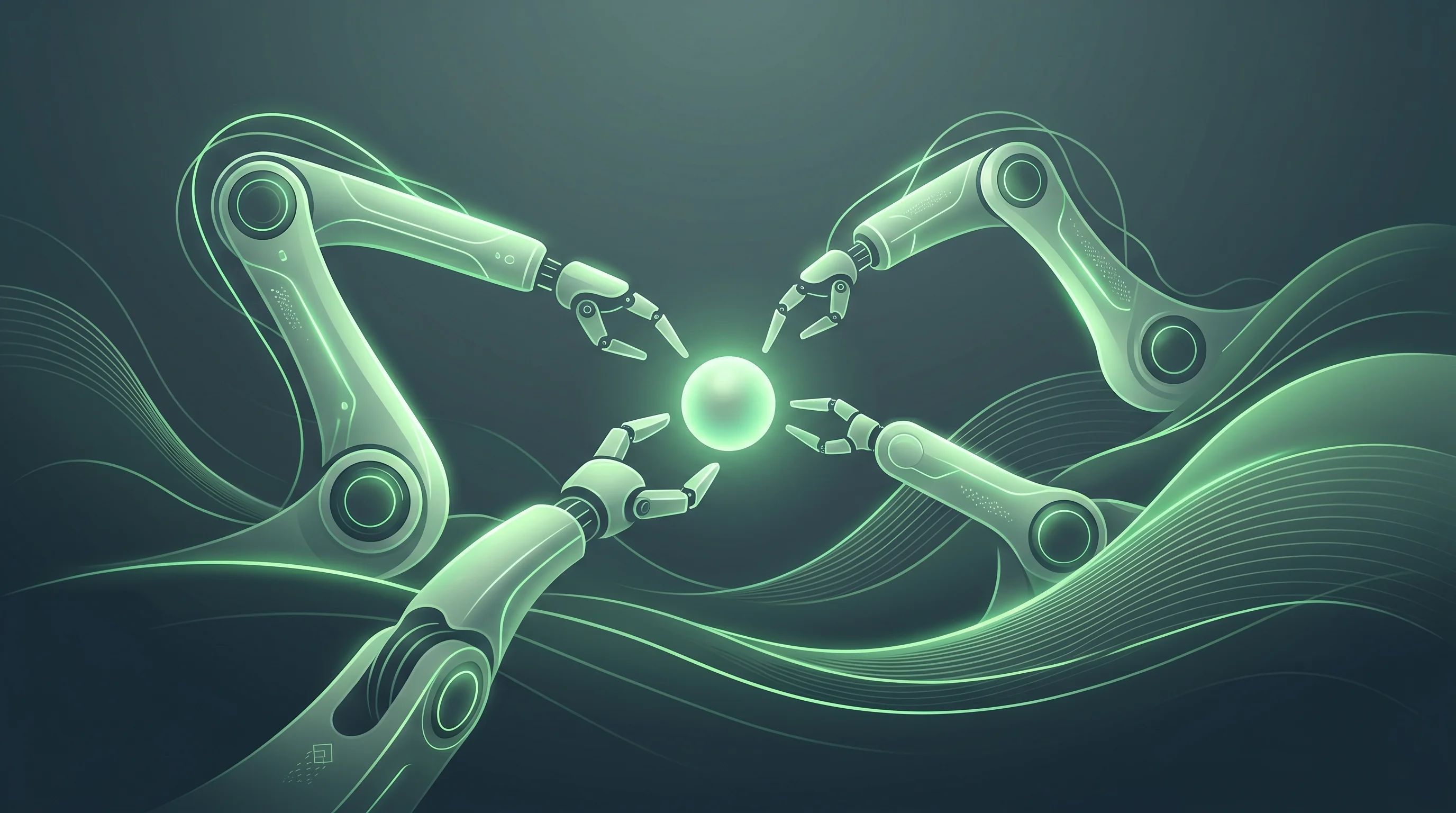 Digital illustration for article section "A Crowded Field" in "Hub.xyz Launches Training Data API as AI Runs Out of Internet" - A minimalist, conceptual illustration representing a crowded competitive field in physical AI and ro...