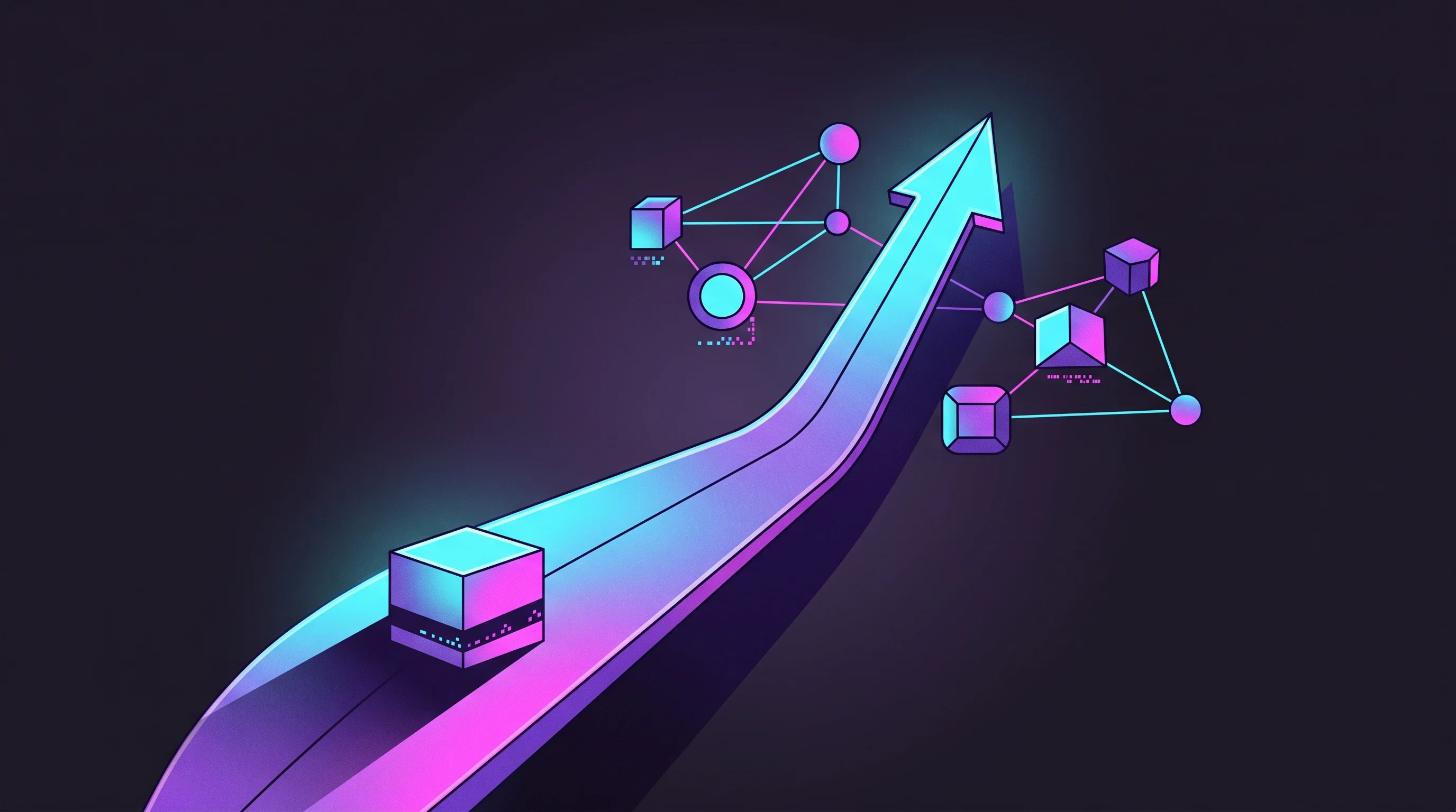 Digital illustration for article section "The Team and the Timeline" in "Forecastr Raises $7M Series A to Automate Startup Financial Planning" - A minimalist, abstract representation of a timeline and team growth, featuring a single, sleek, upwa...