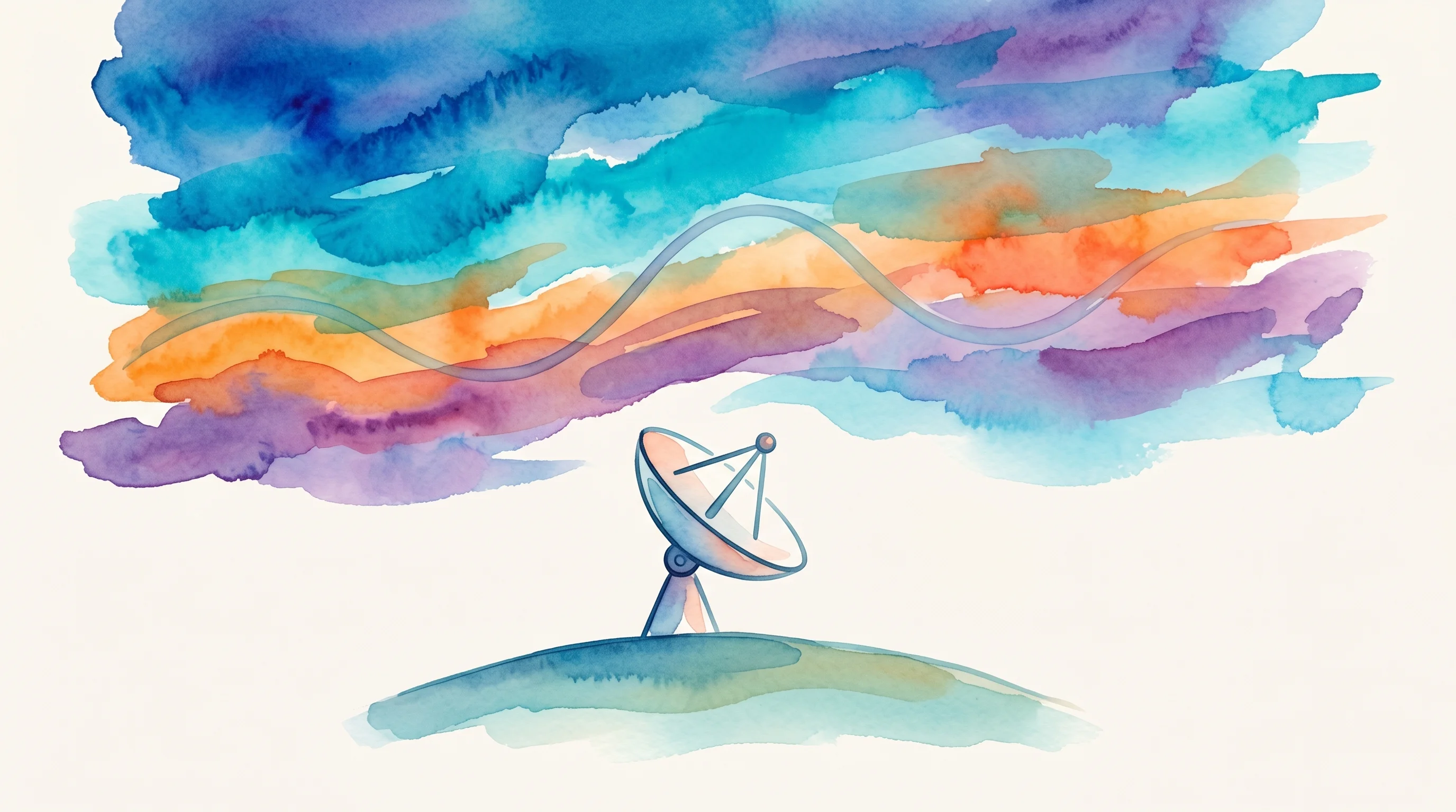 Digital illustration for article section "When Physics Gets in the Way" in "The Race to Build the Fastest Robot Remote Control Software" - A clean, minimal, and conceptual illustration of a single, simplified satellite dish resting on a ge...
