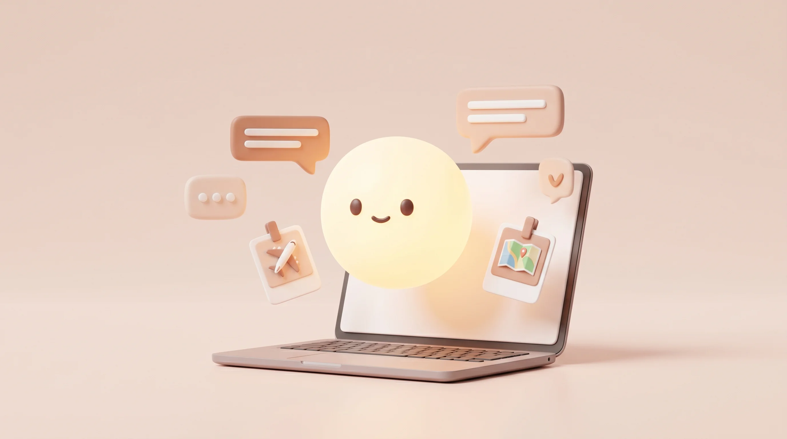 Digital illustration for article section "What Jo Actually Does (and Where It Does It)" in "YC-Backed Jo Launches Privacy-First AI Assistant That Runs on Your Mac" - A clean and minimal 3D rendered illustration of a friendly, rounded glowing orb representing a perso...