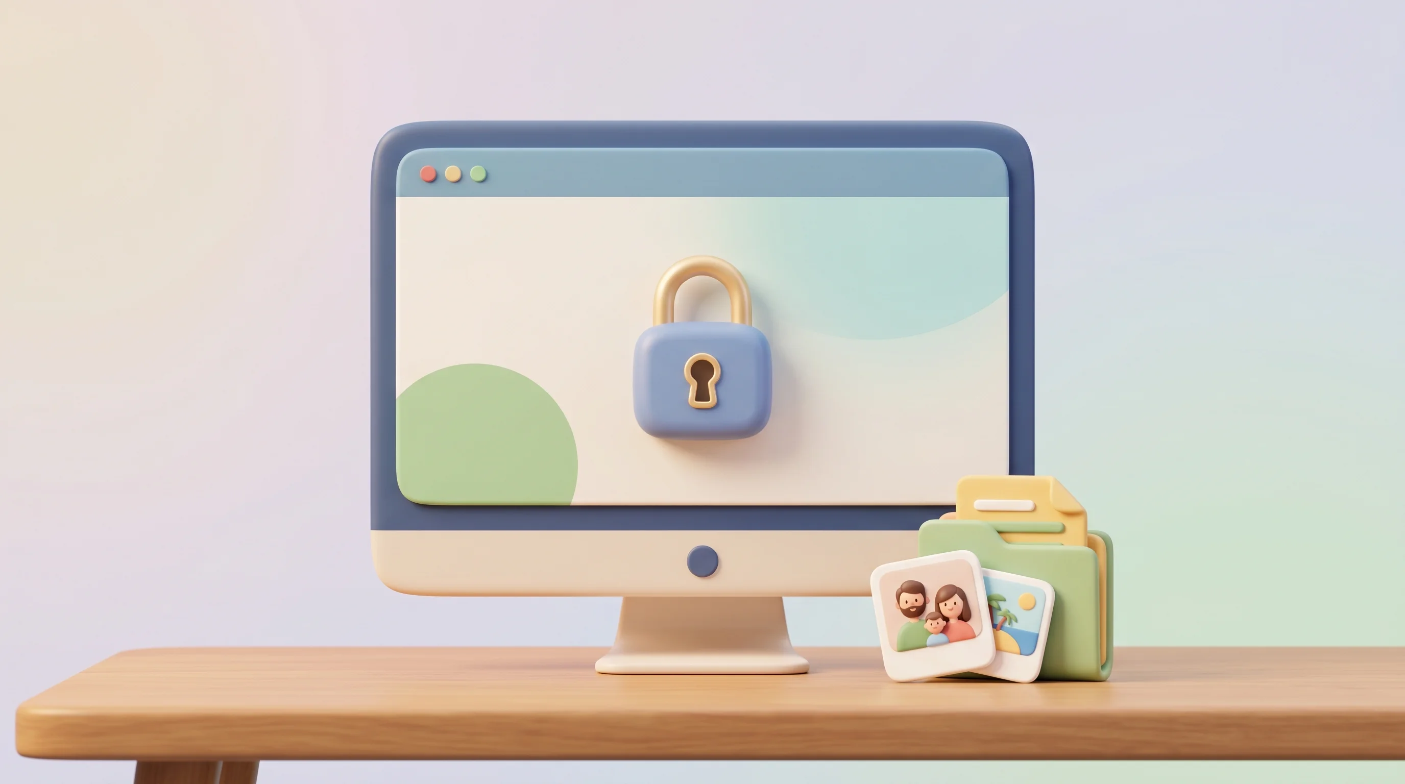 Digital illustration for article section "The Privacy Pitch, Unpacked" in "YC-Backed Jo Launches Privacy-First AI Assistant That Runs on Your Mac" - A minimalist and modern 3D cartoon illustration of a sleek, rounded desktop computer monitor sitting...