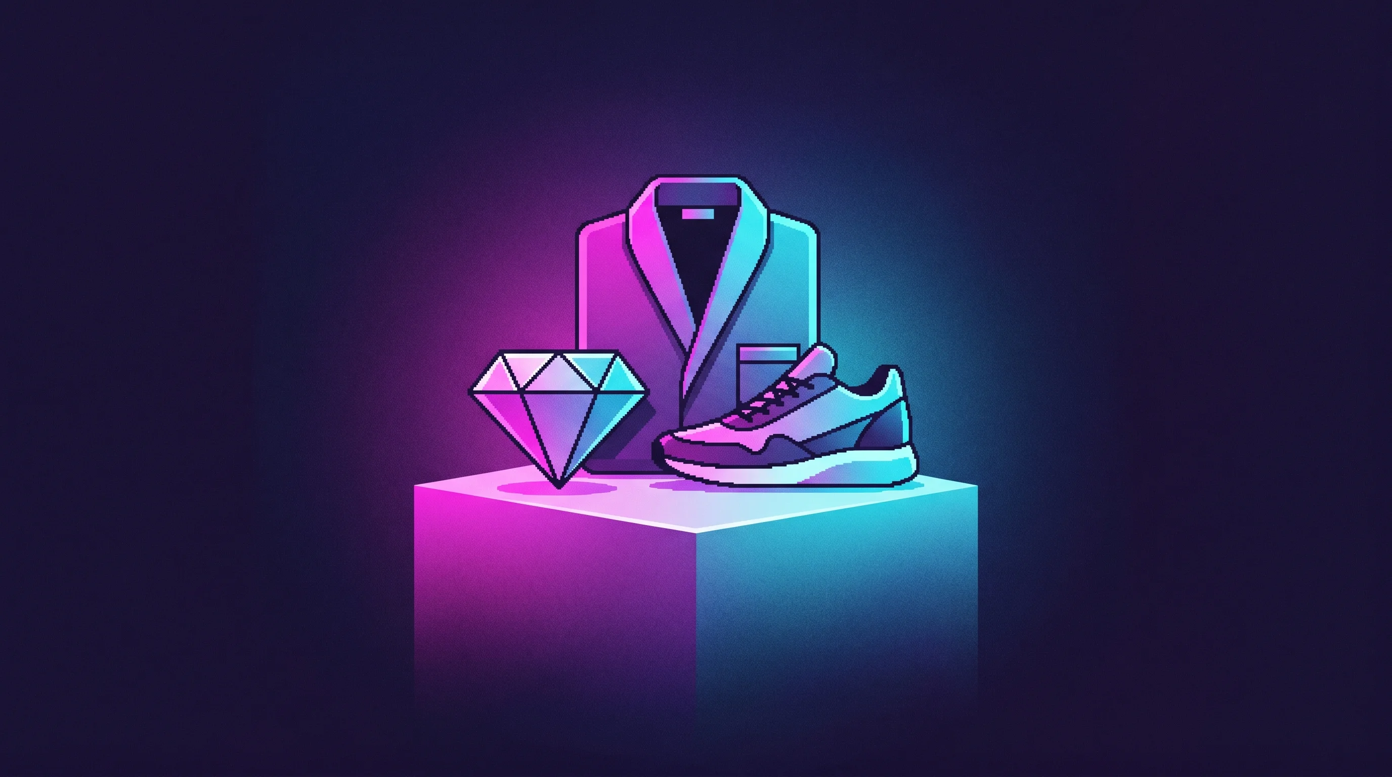 Digital illustration for article section "A Client List That Reads Like a Who's Who of Brazilian Retail" in "Trinio Raises $6.4M to Power Omnichannel Retail with AI Agents" - A clean, minimalist conceptual arrangement of premium retail items representing diverse Brazilian en...