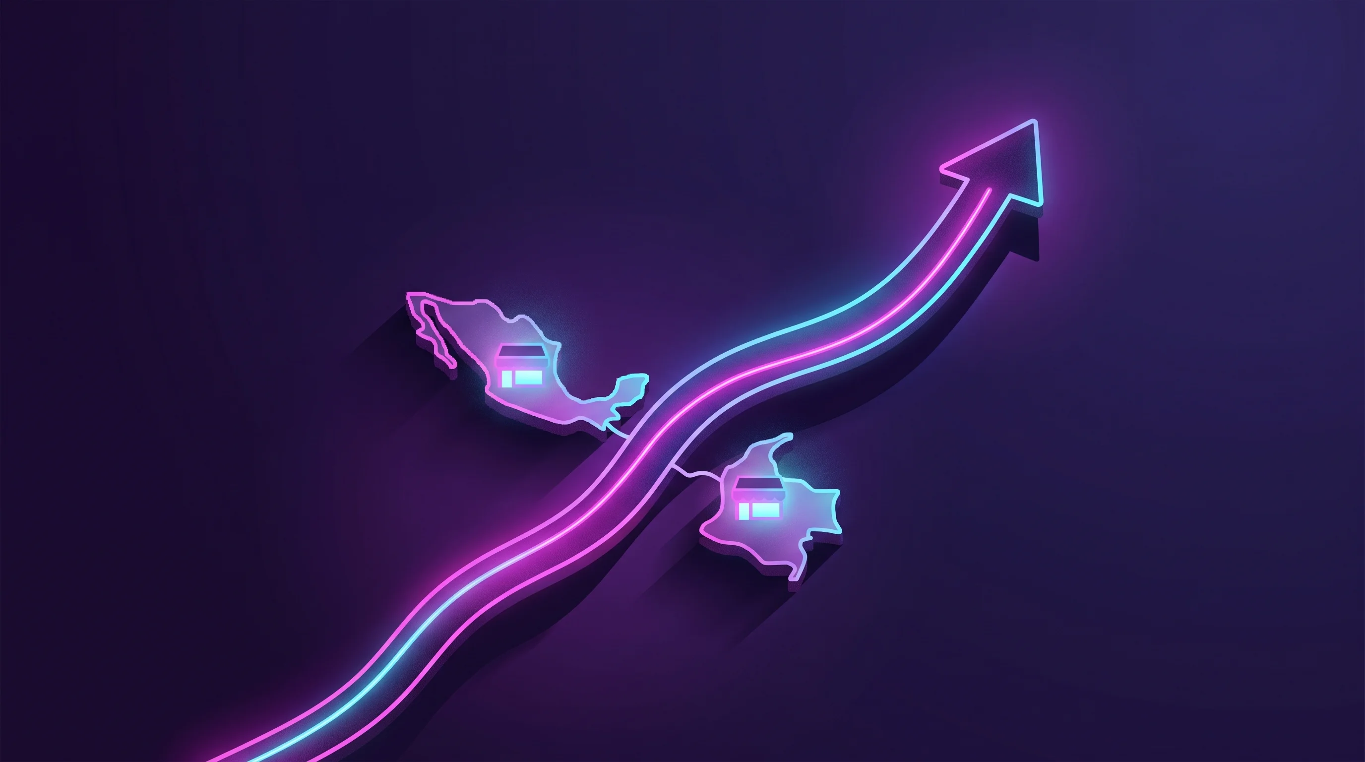 Digital illustration for article section "Expansion Northward—and the Challenges Ahead" in "Trinio Raises $6.4M to Power Omnichannel Retail with AI Agents" - A clean, minimalist conceptual illustration representing business expansion and funding growth north...
