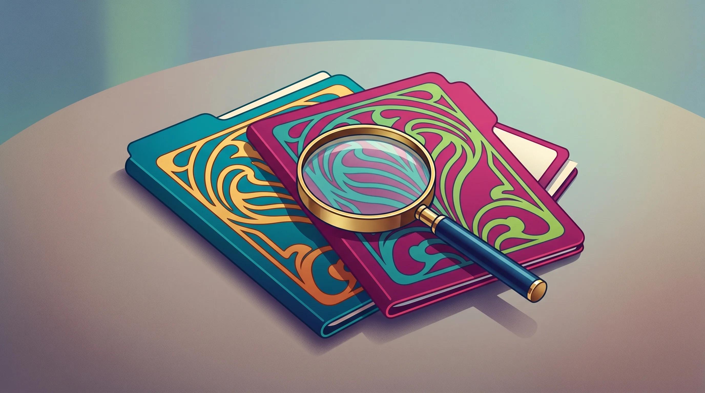 Digital illustration for article section "What the Company Isn't Saying" in "Foresight Launches AI Consumer Simulations to Replace Focus Groups" - A clean, minimal conceptual illustration of two slightly misaligned corporate file folders overlappi...