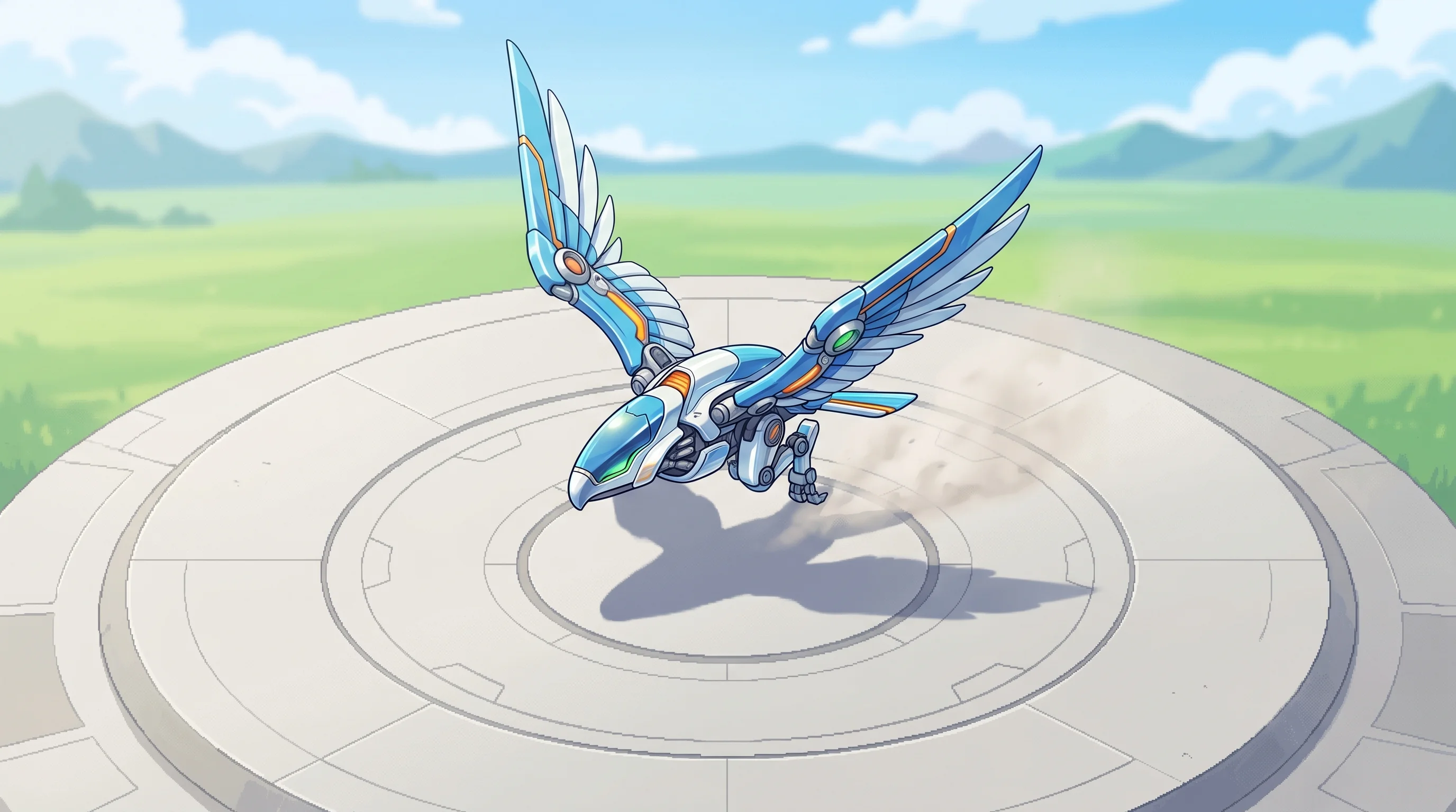 Digital illustration for article section "Engineering the Gap Closed" in "Biomimetic Drones: Ornadyne's Bird-Like Robots Evade Detection" - A sleek, modern mechanical ornithopter captured in the exact moment of a jump-assisted takeoff, tran...