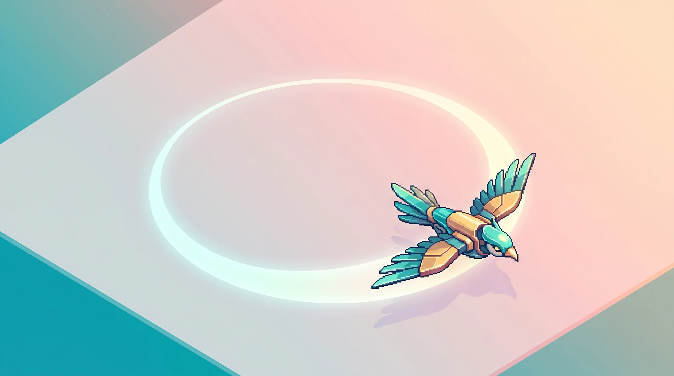 Digital illustration for article section "The Cycle Turns" in "Biomimetic Drones: Ornadyne's Bird-Like Robots Evade Detection" - A top-down isometric view of a sleek, stylized robotic bird soaring in a smooth, continuous circular...