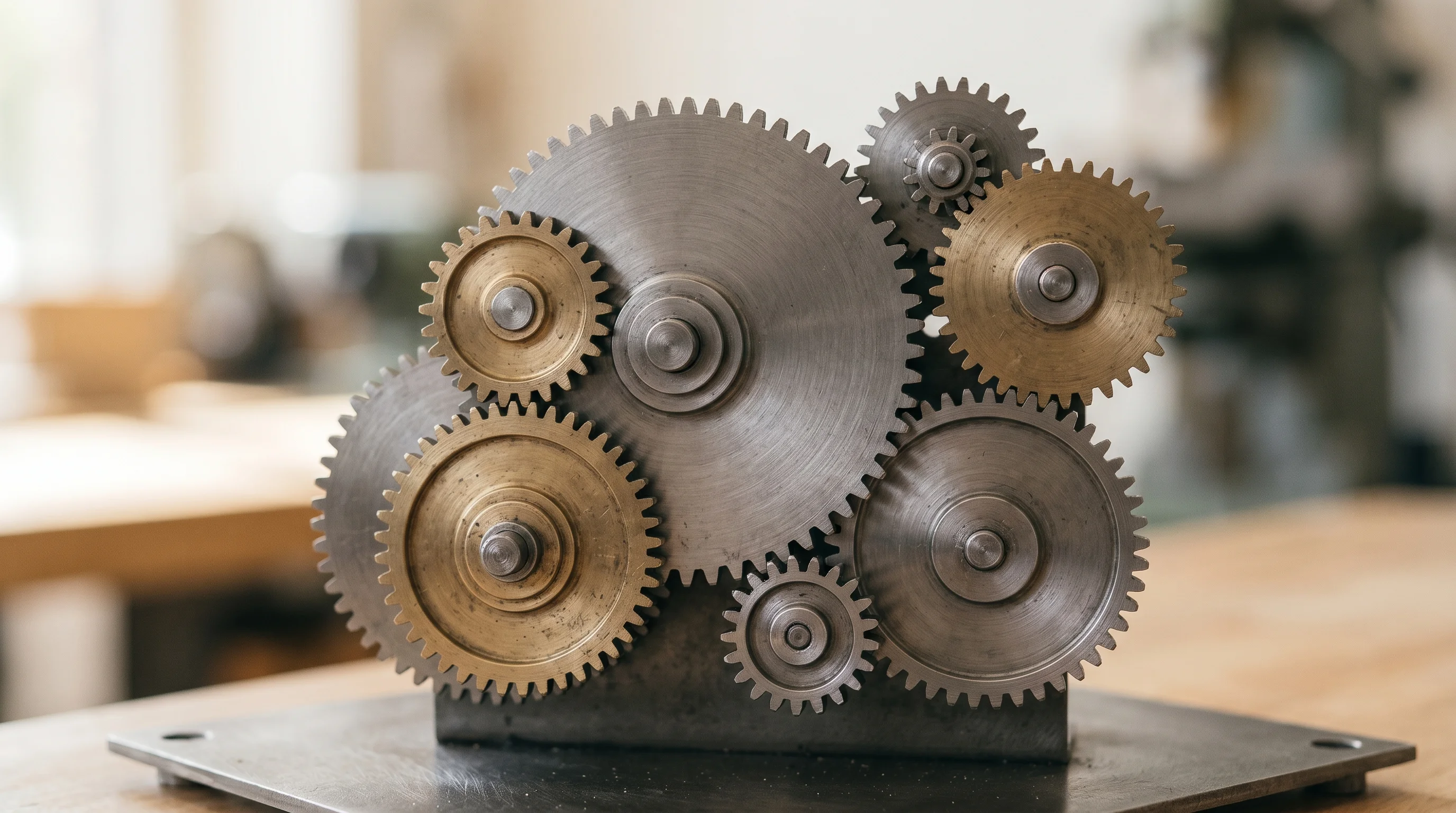 Digital illustration for article section "Under the Hood" in "Flexprice Raises $1.5M for Open-Source AI Billing Platform" - Generate a realistic image of interlocking gears, signifying the complex and interconnected open-sou...