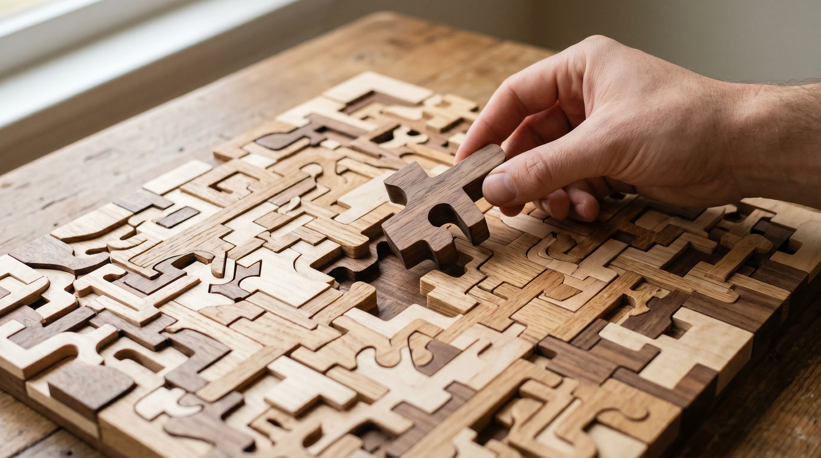 Digital illustration for article section "A Wedge, Not a Siege" in "Voxmind Secures £546K to Fill Voice ID Gap Left by Tech Giants" - Generate a realistic image of a puzzle piece fitting into a complex puzzle, representing the idea of...