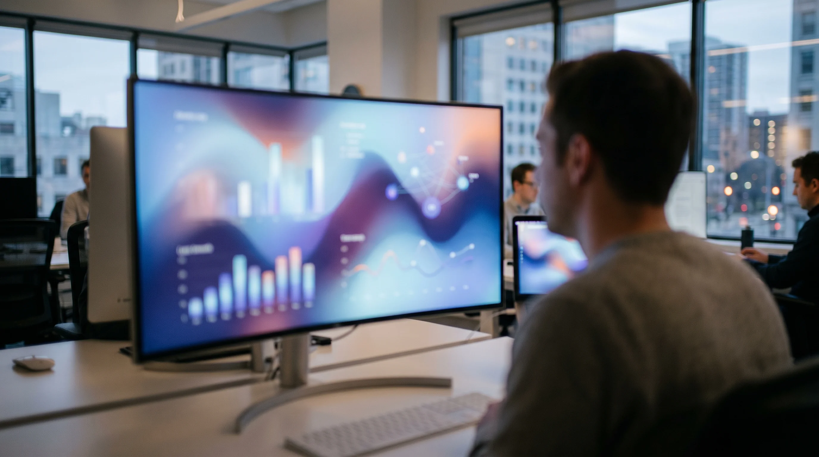 Digital illustration for article section "What the Data Shows (and Doesn't)" in "Reprogram Biosciences Raises $6M to Turn Tumors Into Immune Allies" - Generate a realistic image of an abstract representation of data analysis. This could be a blurred b...