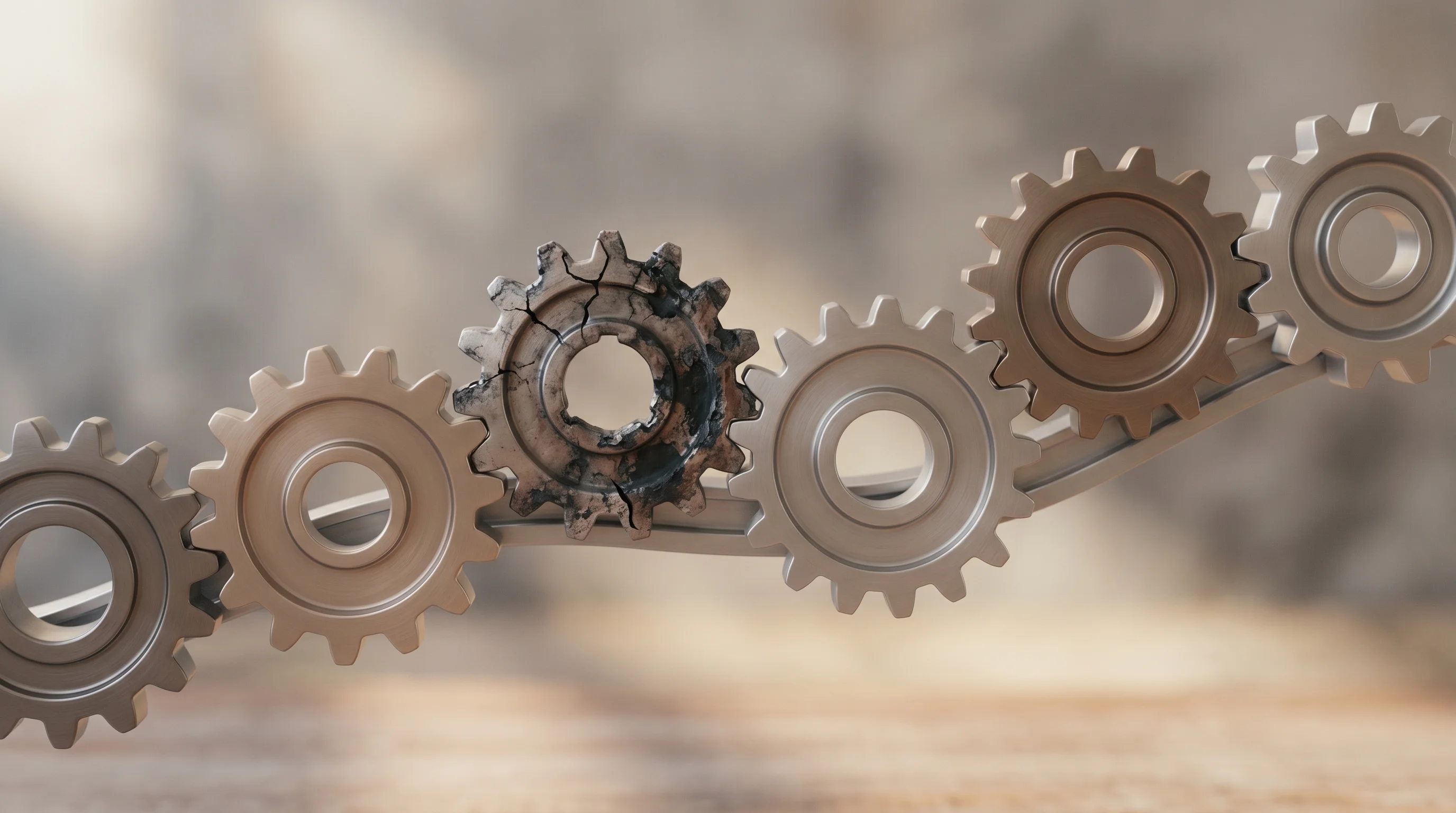Digital illustration for article section "The Supply Chain Problem That Won't Go Away" in "RevEng.AI Raises $15M NATO-Led Round for Binary Security Platform" - Create an image that represents the concept of a compromised software supply chain. You might depict...