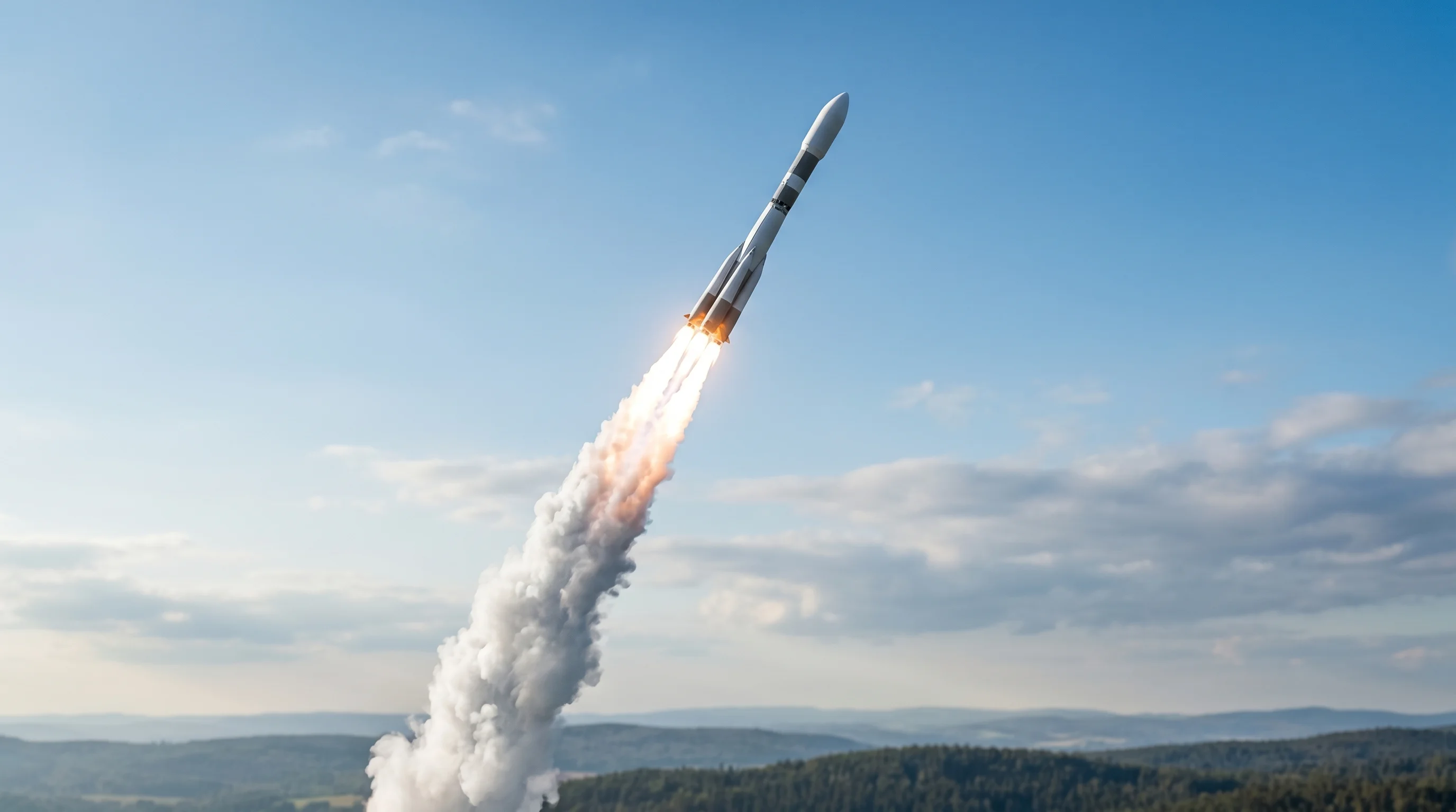 Digital illustration for article section "Moving Fast, Perhaps Too Fast" in "Olyzon Raises $10M Series A for AI-Native CTV Ad Platform" - Generate an image showing a rocket ascending at high speed, as a metaphor for a startup's rapid grow...