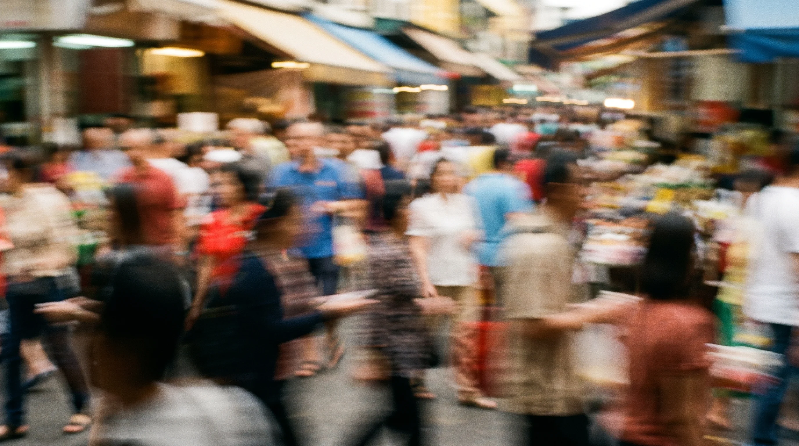 Digital illustration for article section "A Crowded Moment" in "Autostep Launches AI Platform to Discover Automation Opportunities" - Show an abstract representation of a crowded market, perhaps through blurred shapes or figures in mo...