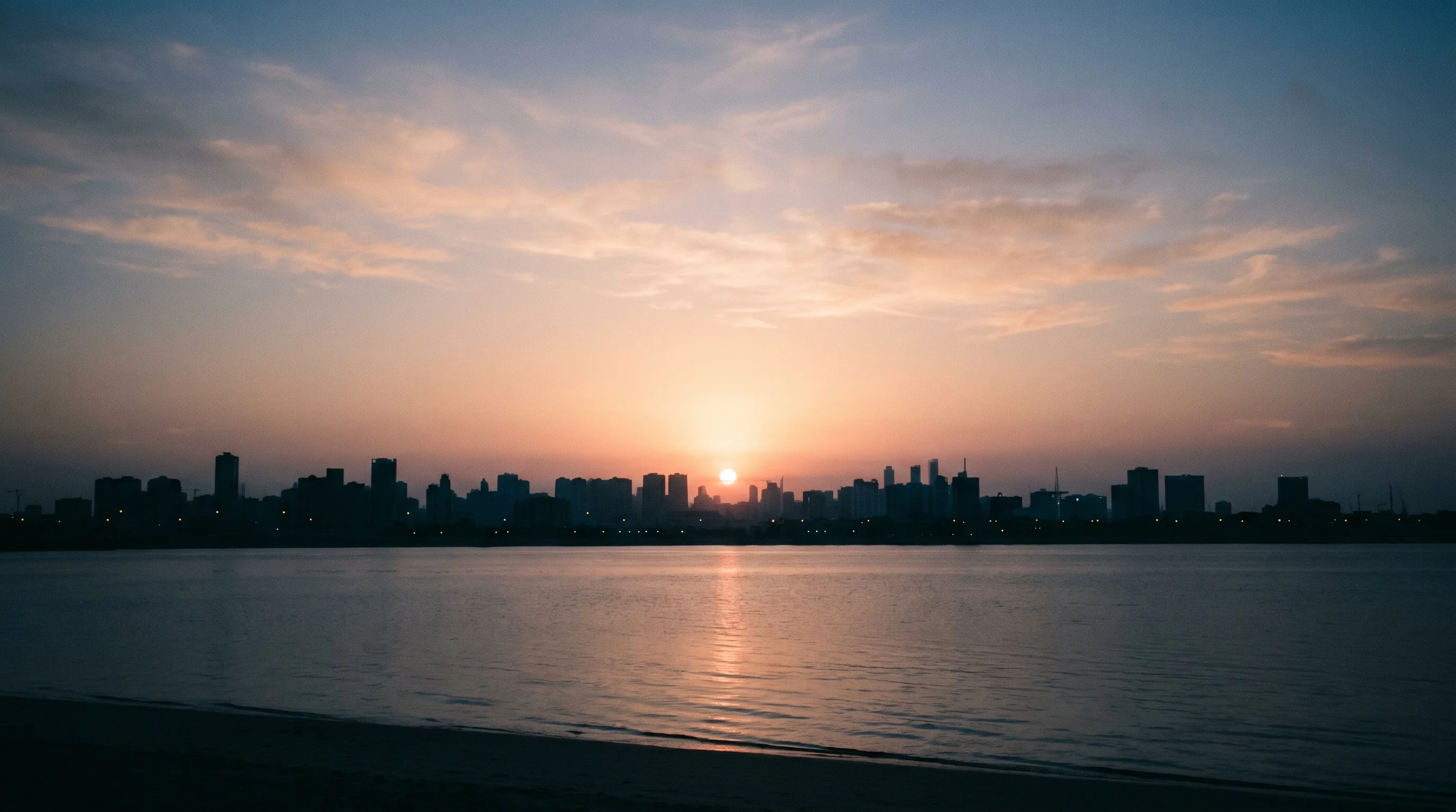 Digital illustration for article section "Early Days" in "Autostep Launches AI Platform to Discover Automation Opportunities" - Visualize the company's launch with an image of a sunrise or dawn over a city skyline, representing ...