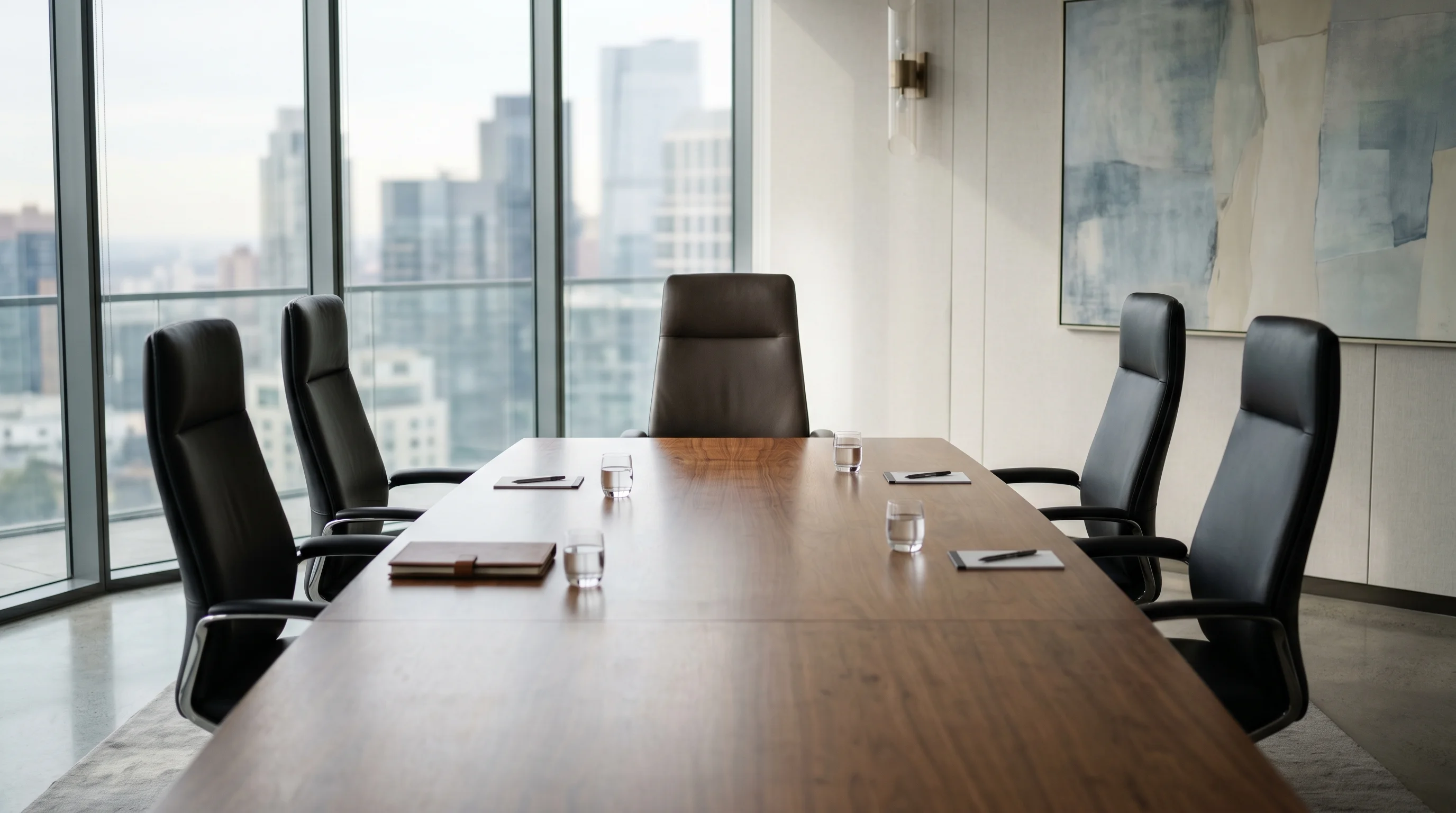 Digital illustration for article section "Who's Buying In" in "YC-Backed Astraea Launches AI to Automate Clinical Trial Data" - Create an image of a professional meeting room with an empty chair, symbolizing a new partnership or...