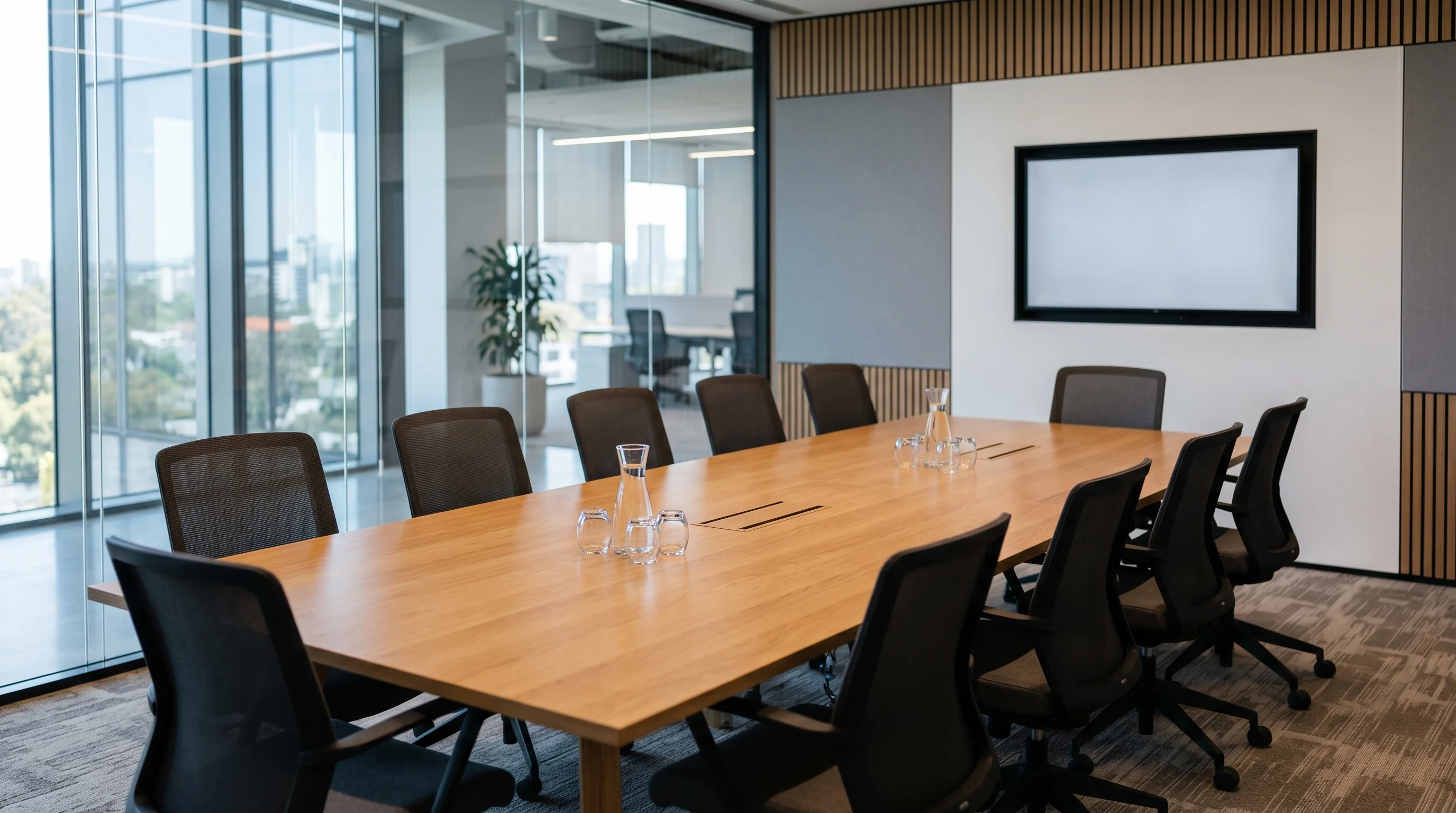 Digital illustration for article section "What Convinced the VCs" in "Canals Raises $35M Series A to Automate Wholesale Distribution with AI" - Create a realistic image of a modern, professional looking office environment, with a large conferen...