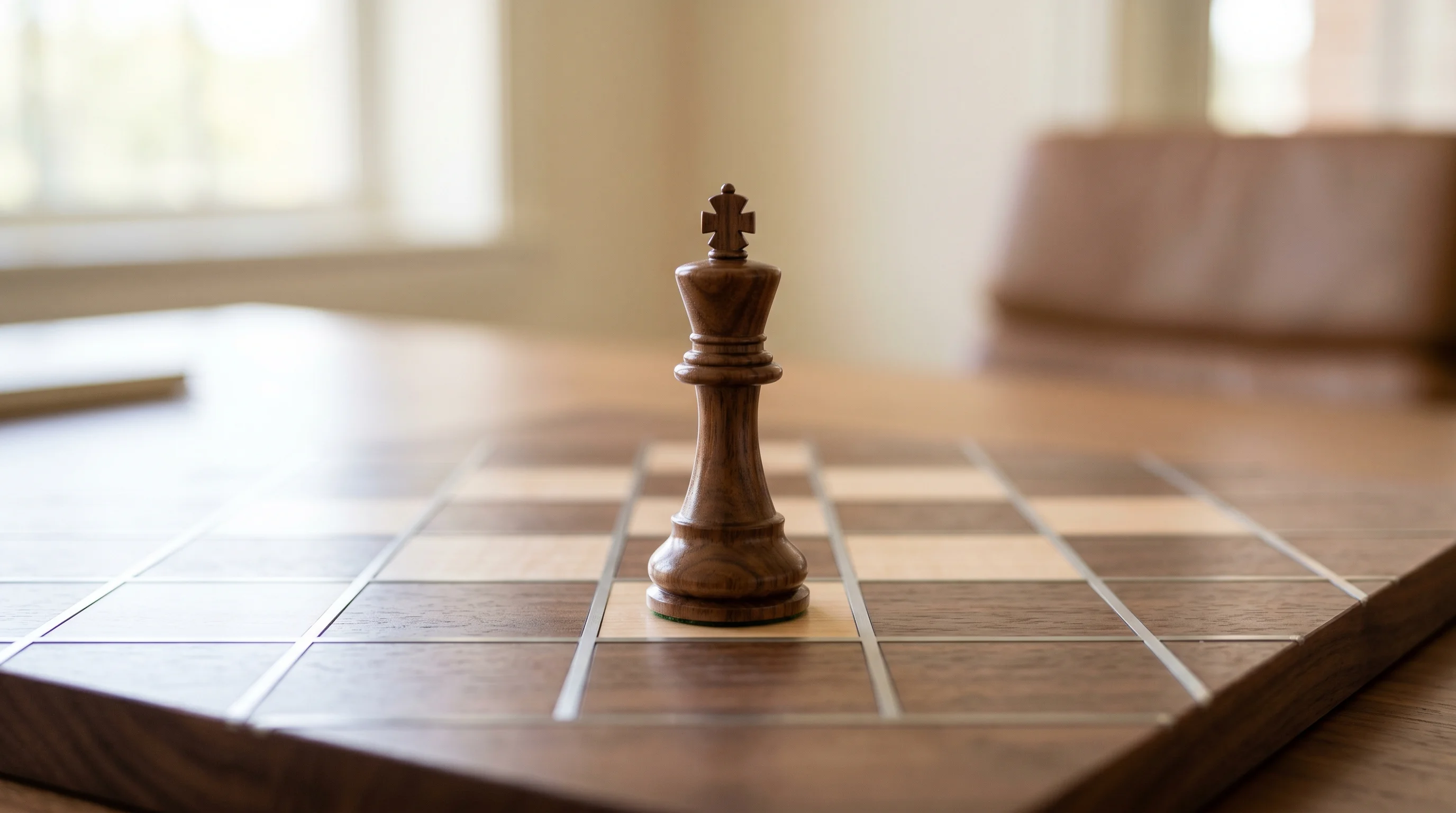 Digital illustration for article section "The Man Behind the Bet" in "MAL Secures UAE Approval for AI-Native Islamic Digital Bank" - Generate a realistic image of a chess king piece on a chessboard, representing the CEO. The chess pi...