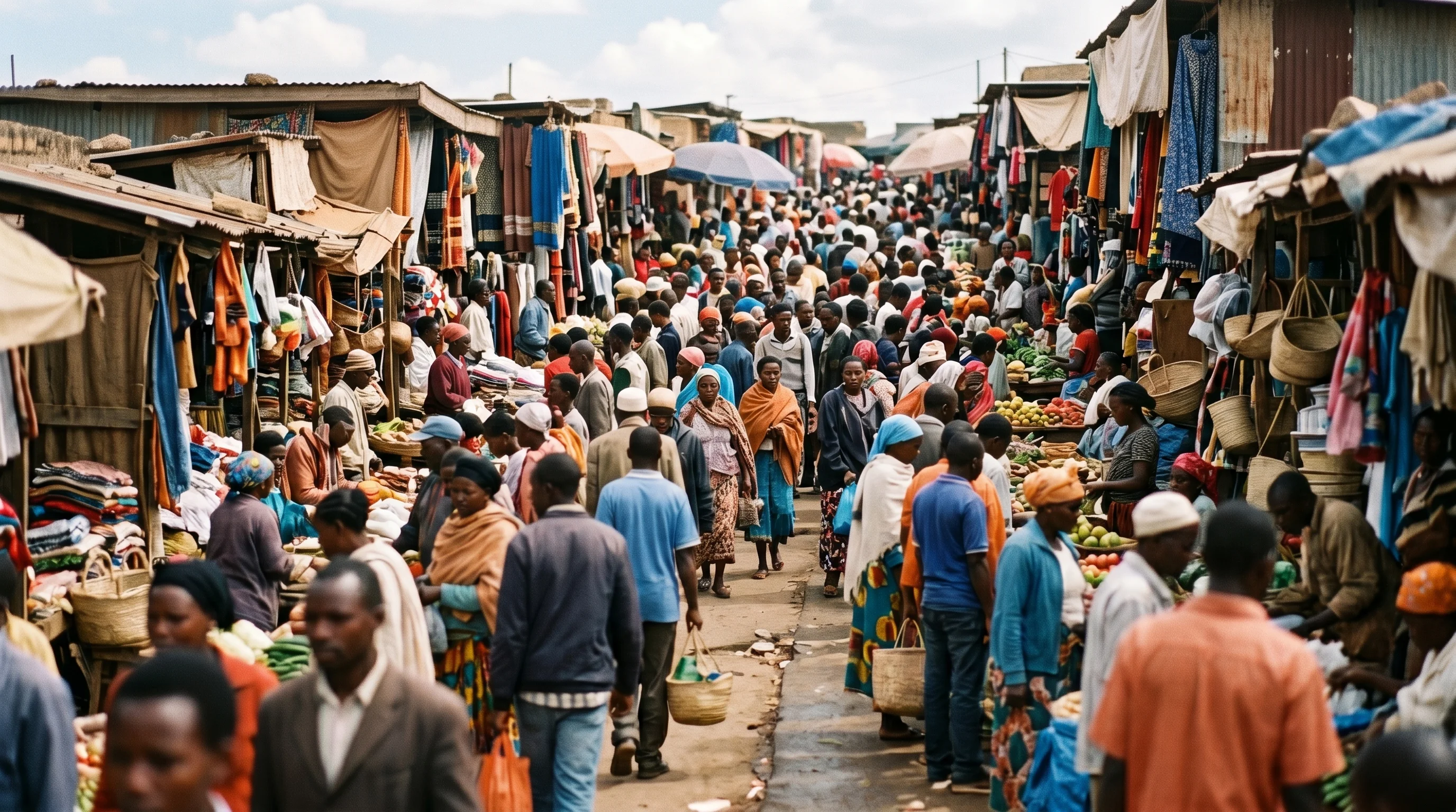 Digital illustration for article section "A Crowded, Fragmented Field" in "Kubera Health Raises $6.5M Seed to Fix Healthcare's Payment Crisis" - Generate a realistic image of a crowded marketplace, symbolizing the crowded and fragmented field of...