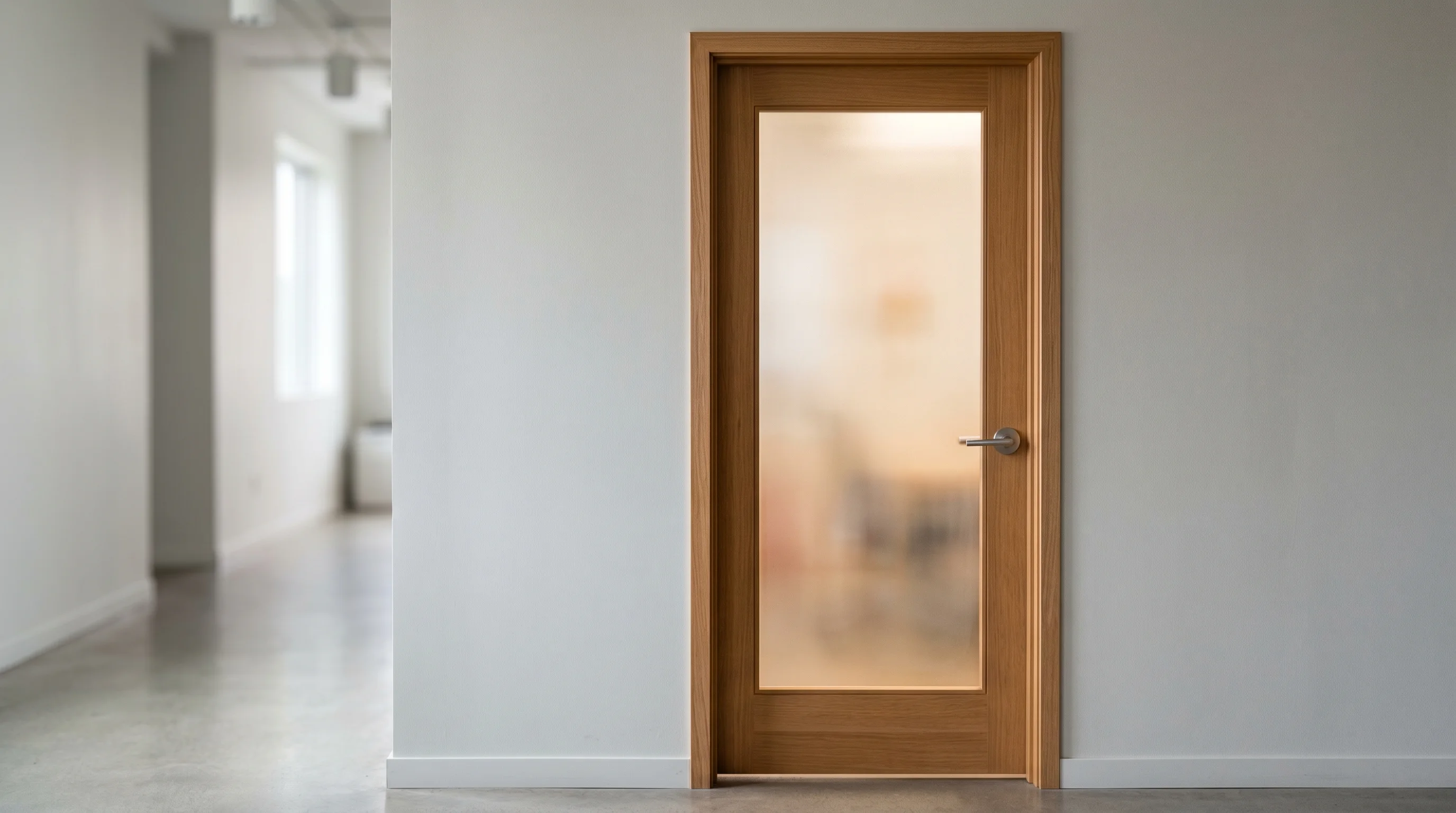 Digital illustration for article section "What Comes Next" in "Solo Founder's AI Agent Aims to Run Entire Companies" - Generate a realistic image of a closed office door with a glass panel, symbolizing anticipation and ...