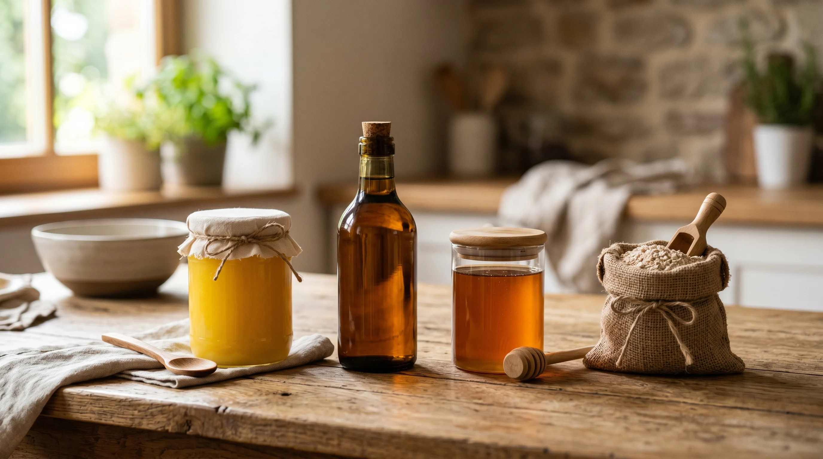 Digital illustration for article section "More Than Marketing: The Tech Layer" in "Anveshan Raises $12.7M Series B for Blockchain Food Traceability" - Generate an image showing a variety of organic food products like cow ghee, mustard oil, honey, and ...