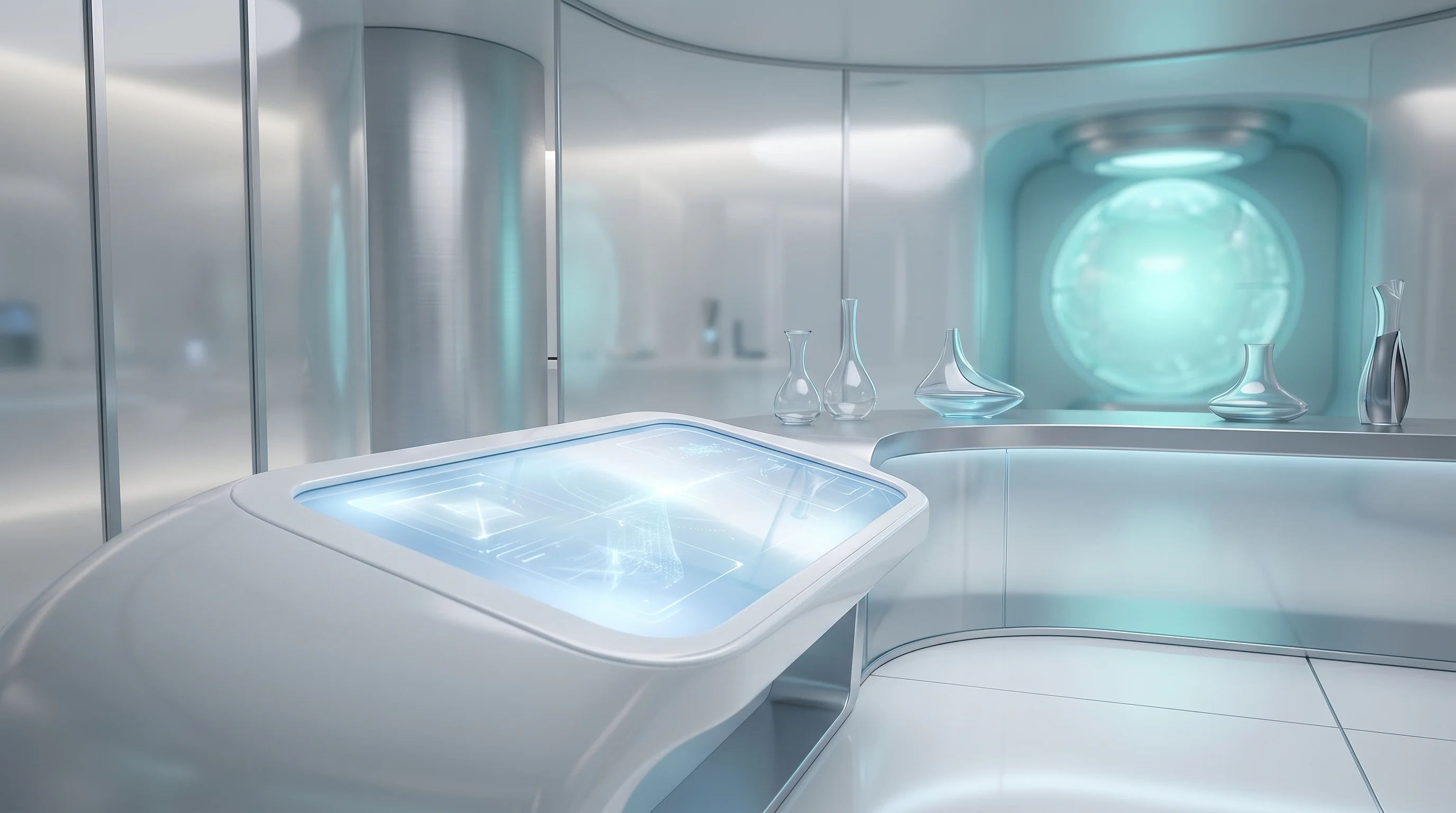 Digital illustration for article section "Divergent Strategies, Shared Ambitions" in "The Battle to Control Lab Instruments with Natural Language" - Generate a realistic image of a modern, abstract representation of a laboratory, with an emphasis on...