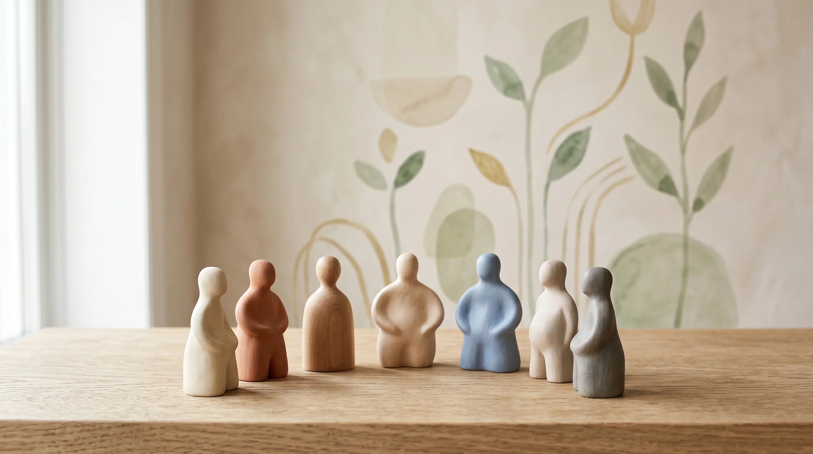 Digital illustration for article section "The Open Question" in "General Compute Raises $15M for 5-7x Faster AI Inference Cloud" - Generate an image of several small, abstract figurines placed in a semi-circle, representing a small...