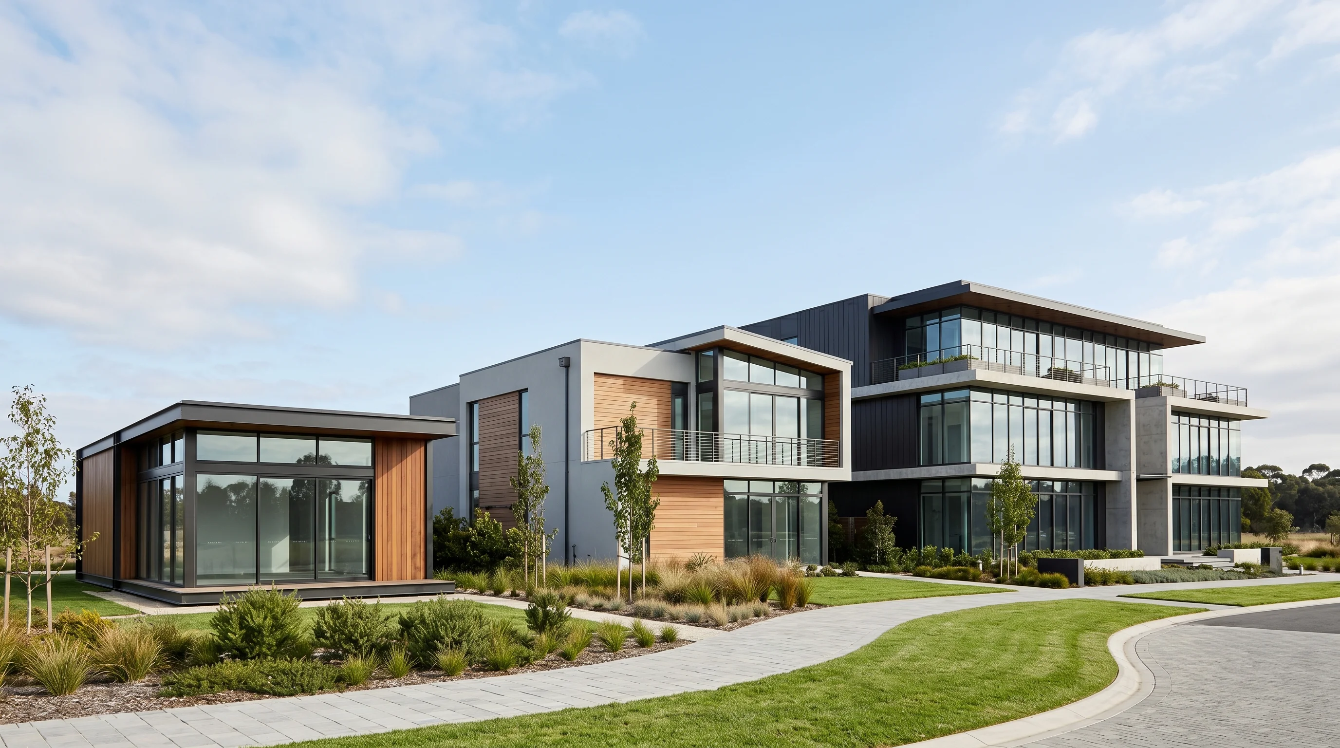 Digital illustration for article section "What It Costs" in "Ardent Clones Terabyte Databases in 6 Seconds for AI Agent Testing" - Generate a realistic image of three distinct, modern buildings of different sizes and styles, repres...