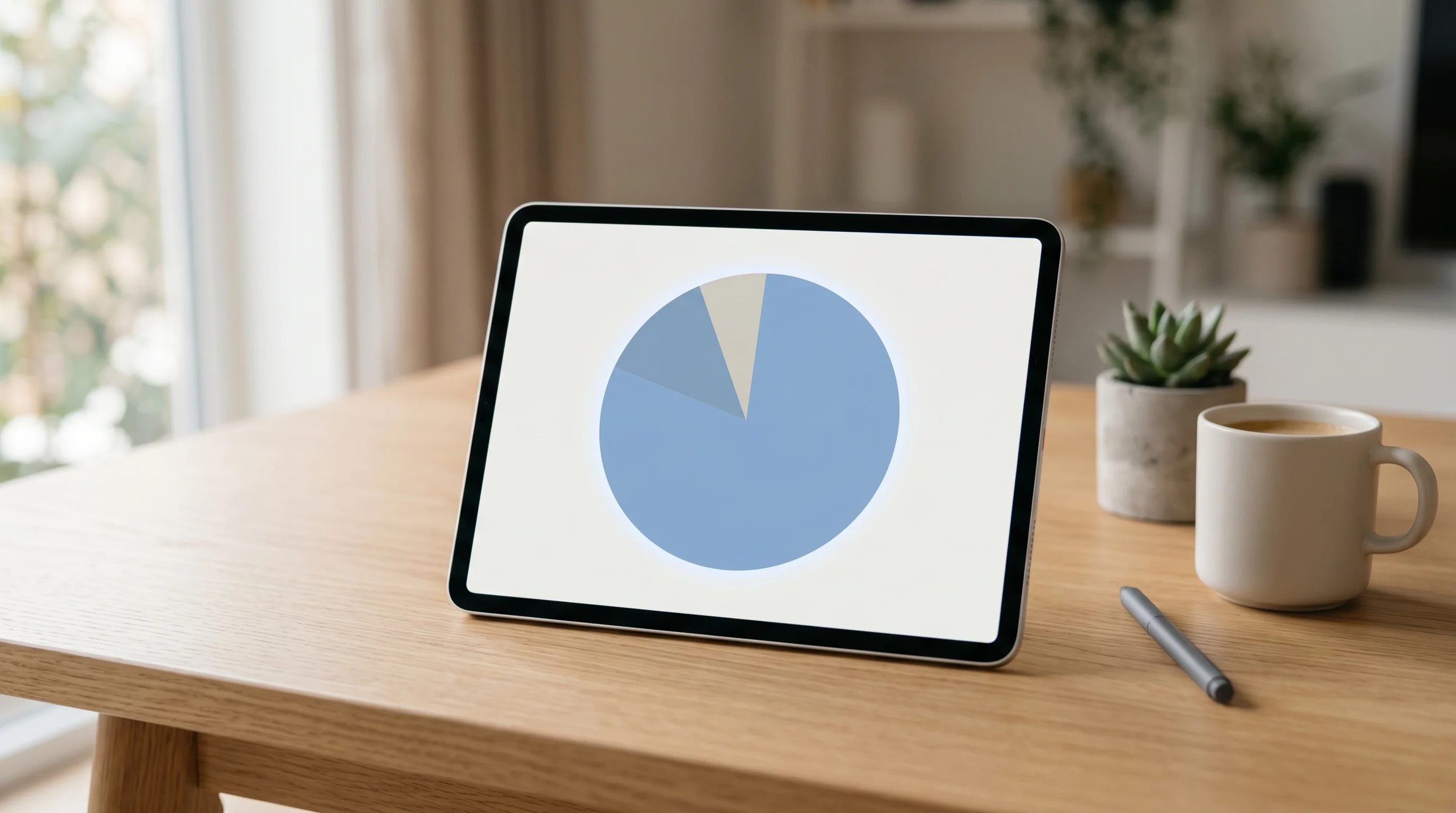 Digital illustration for article section "The Math on Feature Bloat" in "Gigacatalyst Launches Embedded AI Builder, Unblocks $1M in SaaS Sales" - Generate a realistic image of a pie chart on a digital tablet screen, representing feature usage in ...
