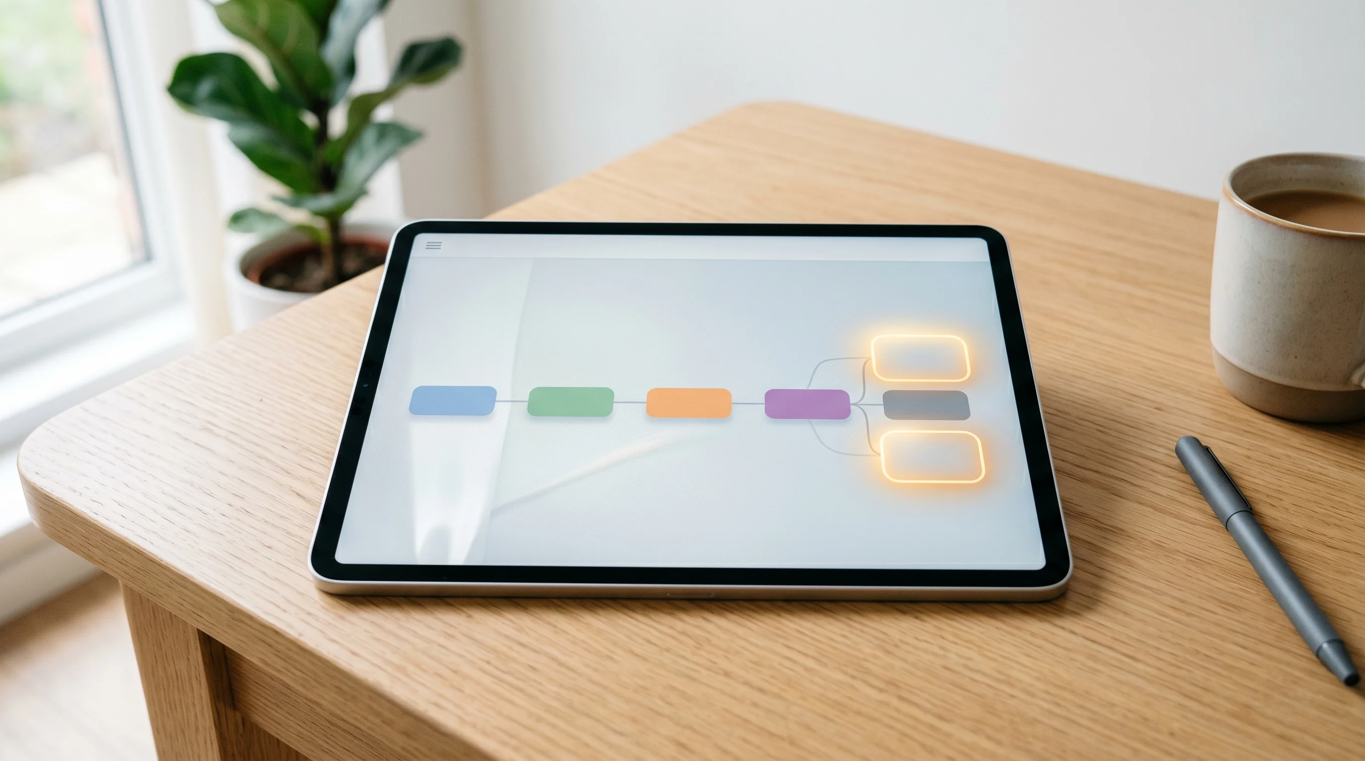 Digital illustration for article section "What It Means if This Works" in "Gigacatalyst Launches Embedded AI Builder, Unblocks $1M in SaaS Sales" - Generate a realistic image of a roadmap on a digital tablet screen. The roadmap should symbolize a p...