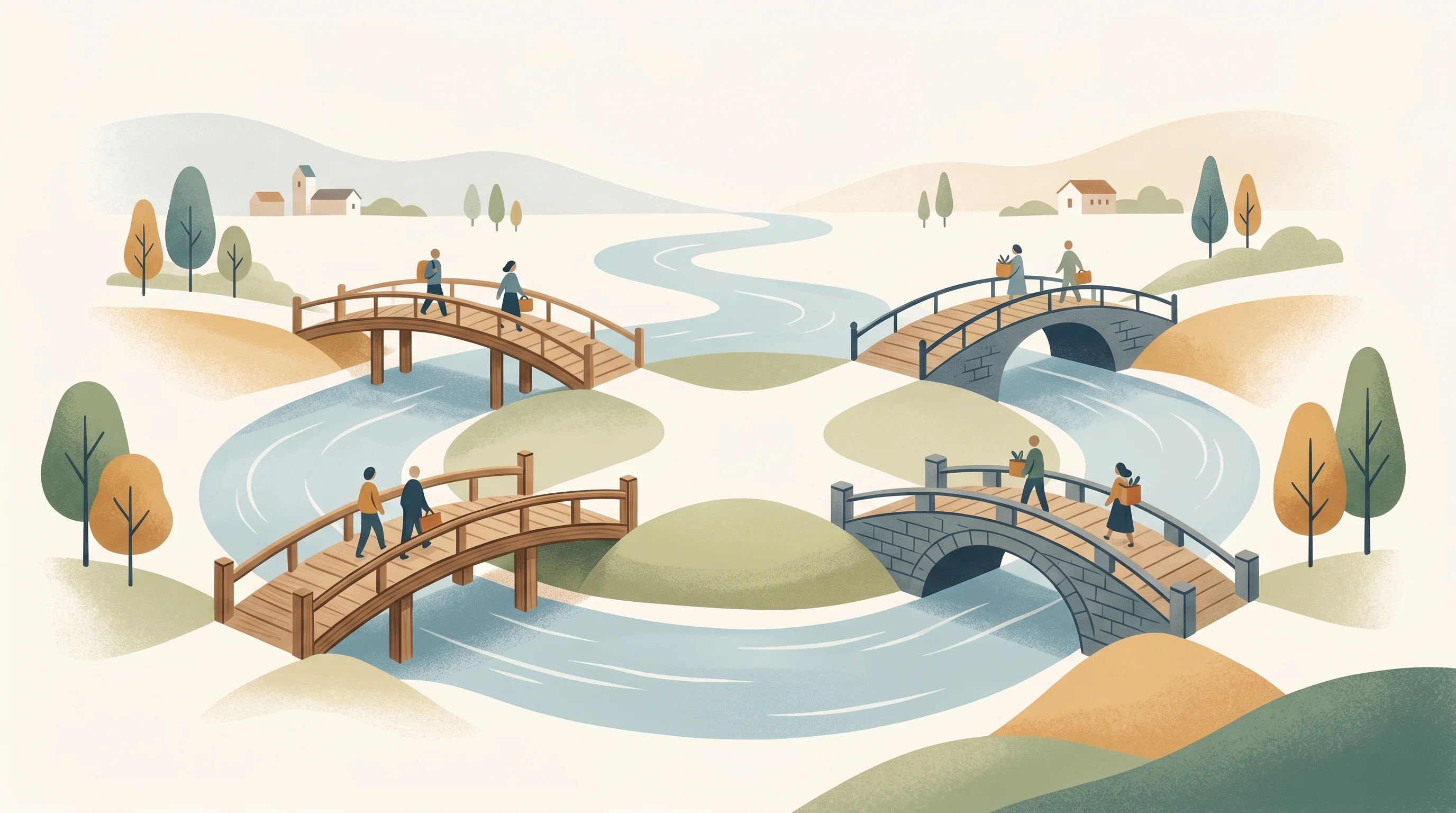 Digital illustration for article section "Content Section 3" in "Rovia Raises $1M to Help Indian Professionals Unlock US RSU Wealth" - A serene, minimalist conceptual illustration representing cross-border investments and financial tra...