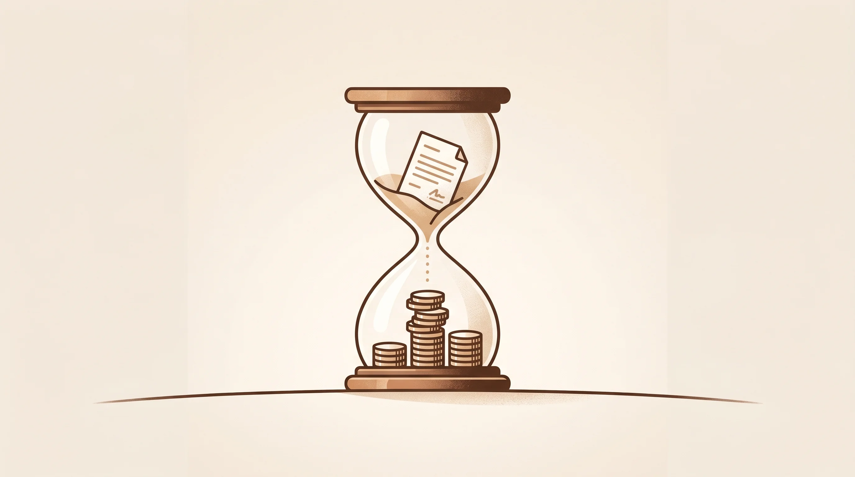 Digital illustration for article section "Content Section 5" in "Rovia Raises $1M to Help Indian Professionals Unlock US RSU Wealth" - A minimalist, zen-inspired conceptual illustration of an elegant hourglass resting on a gentle, swee...