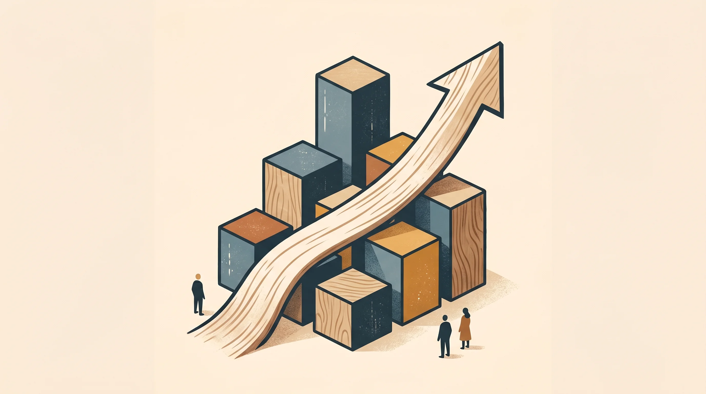 Digital illustration for article section "What's Next" in "encosa Raises €25M Seed to Bring Battery Storage to Europe's SMEs" - A conceptual, minimalist illustration representing future growth, team expansion, and the deployment...