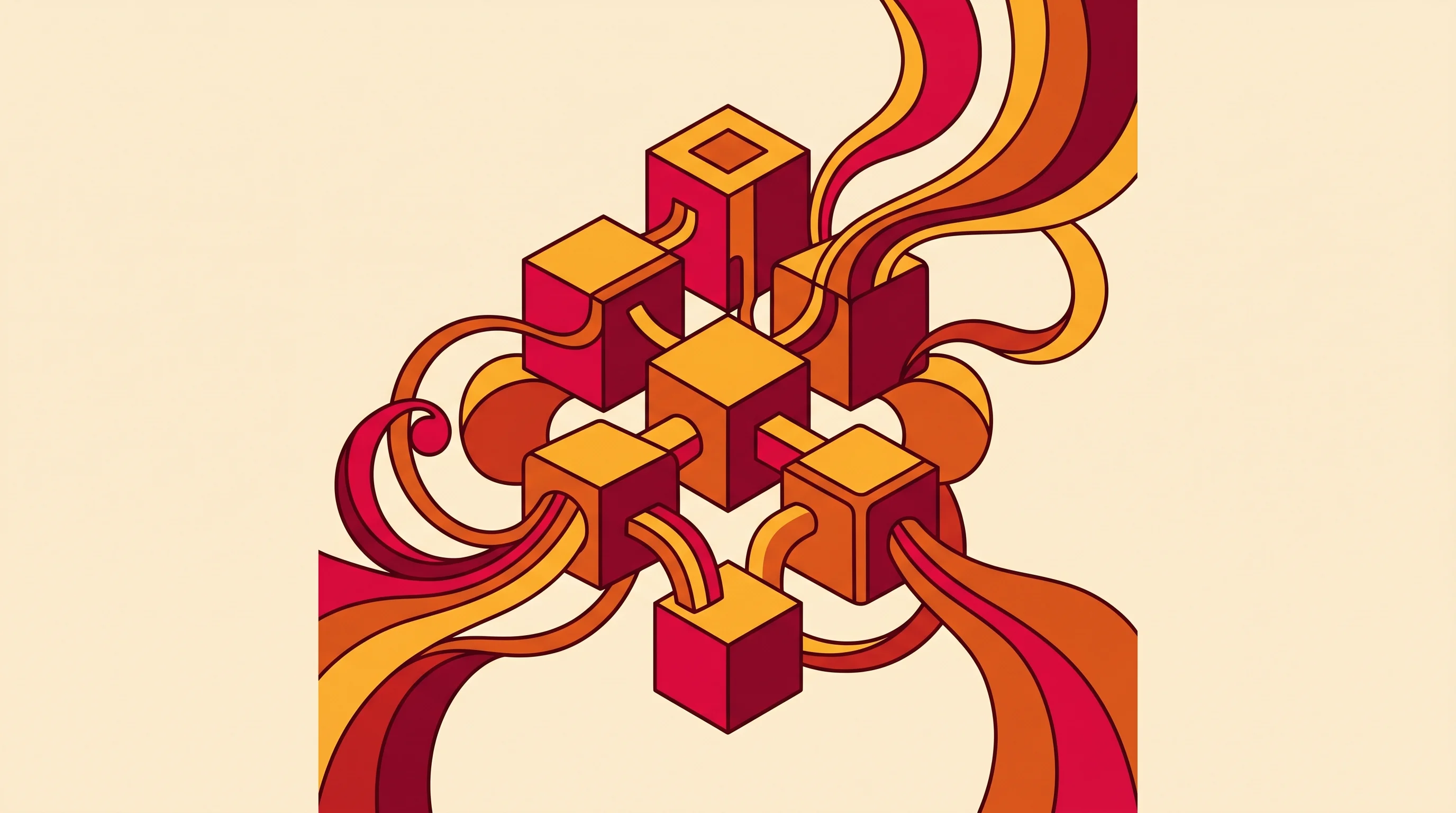 Digital illustration for article section "The Distributed GPU Play" in "Wondera Launches AI Music Platform After 552K GPU Hours of Training" - A conceptual, minimalist illustration representing a decentralized compute network, featuring a styl...