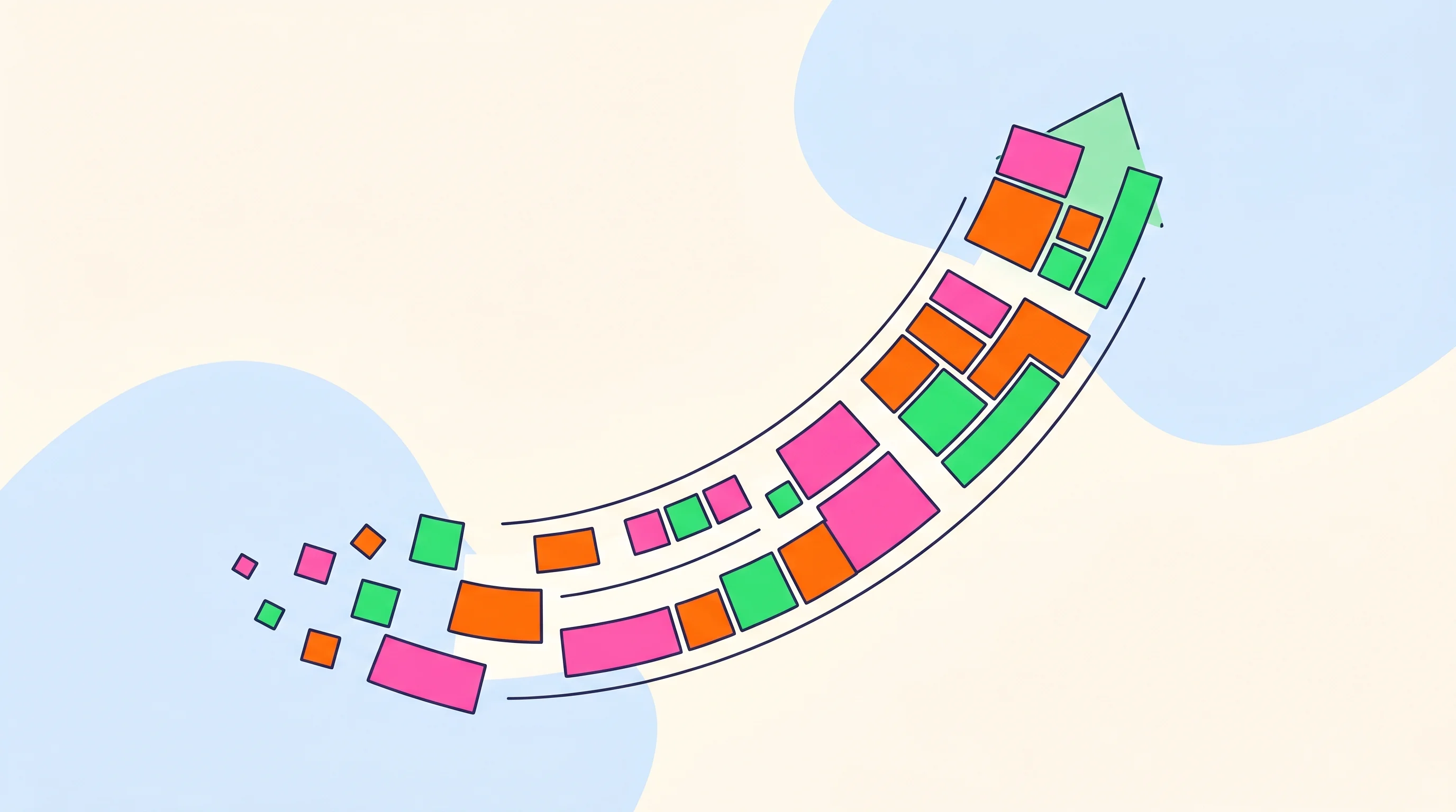 Digital illustration for article section "Where This Goes" in "YC-Backed Expanse Tackles GPU Waste Crisis With Predictive Platform" - A clean, minimal geometric illustration representing dynamic multi-objective scheduling and size-awa...