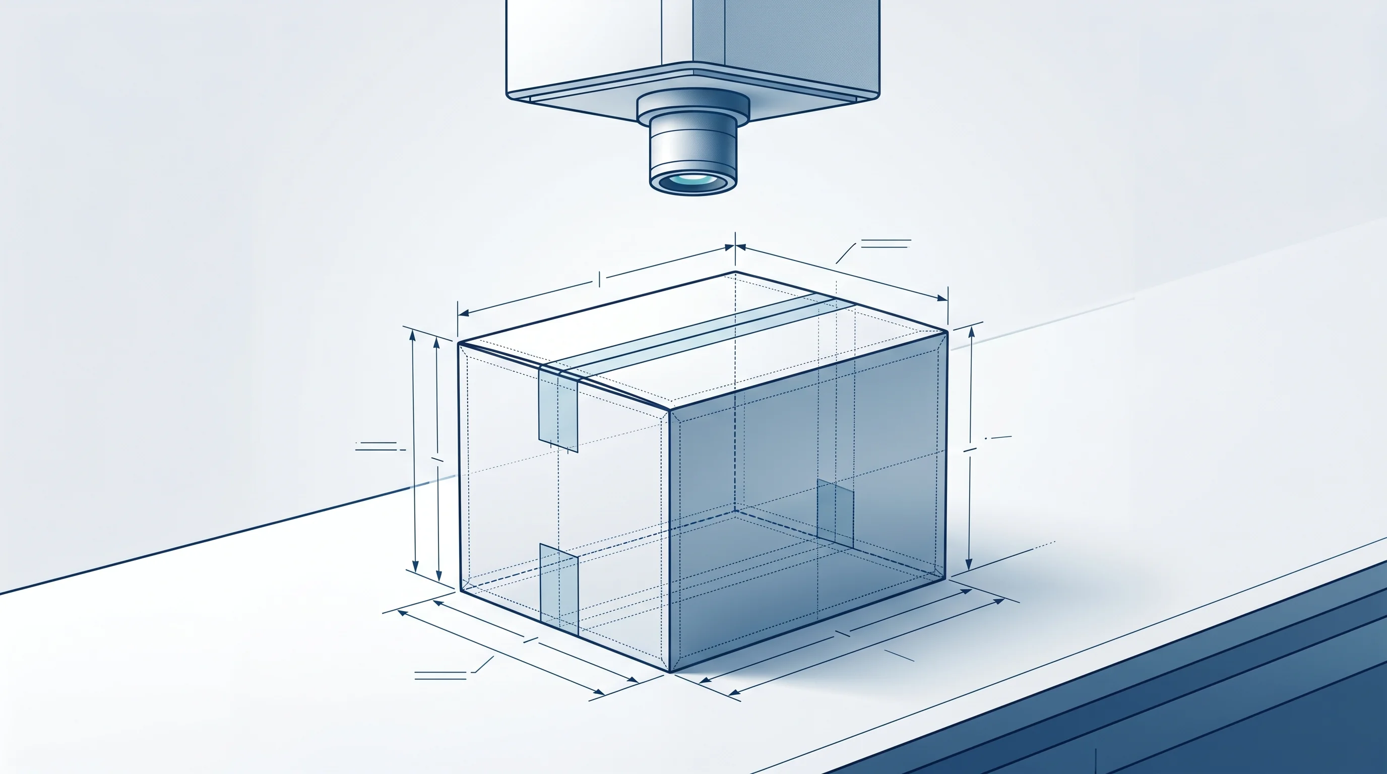 Digital illustration for article section "The Bet Logistics Operators Are Making" in "YC-Backed Transload Turns Security Cameras Into Freight Dimensioners" - A minimalist, conceptual visualization of modern logistics focusing on a single shipping package res...