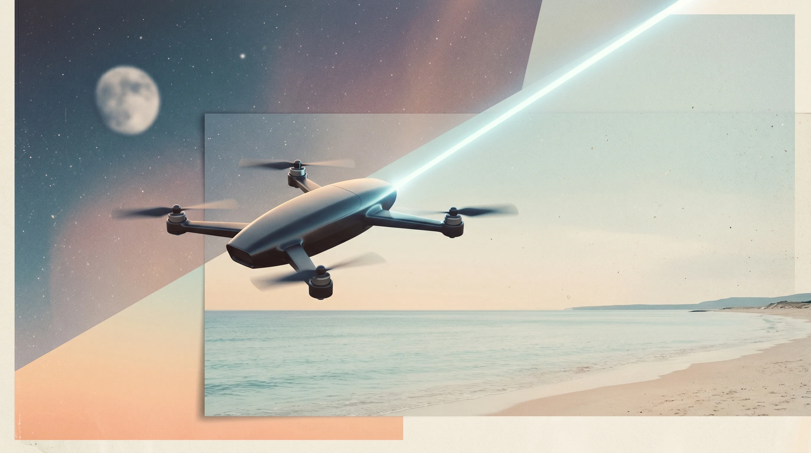 Digital illustration for article section "What Comes Next" in "Laser Power Beaming Comes of Age: 24-Hour Robot Demo Signals New Era" - A conceptual and minimalist visual representation of the future of laser power beaming, featuring a ...