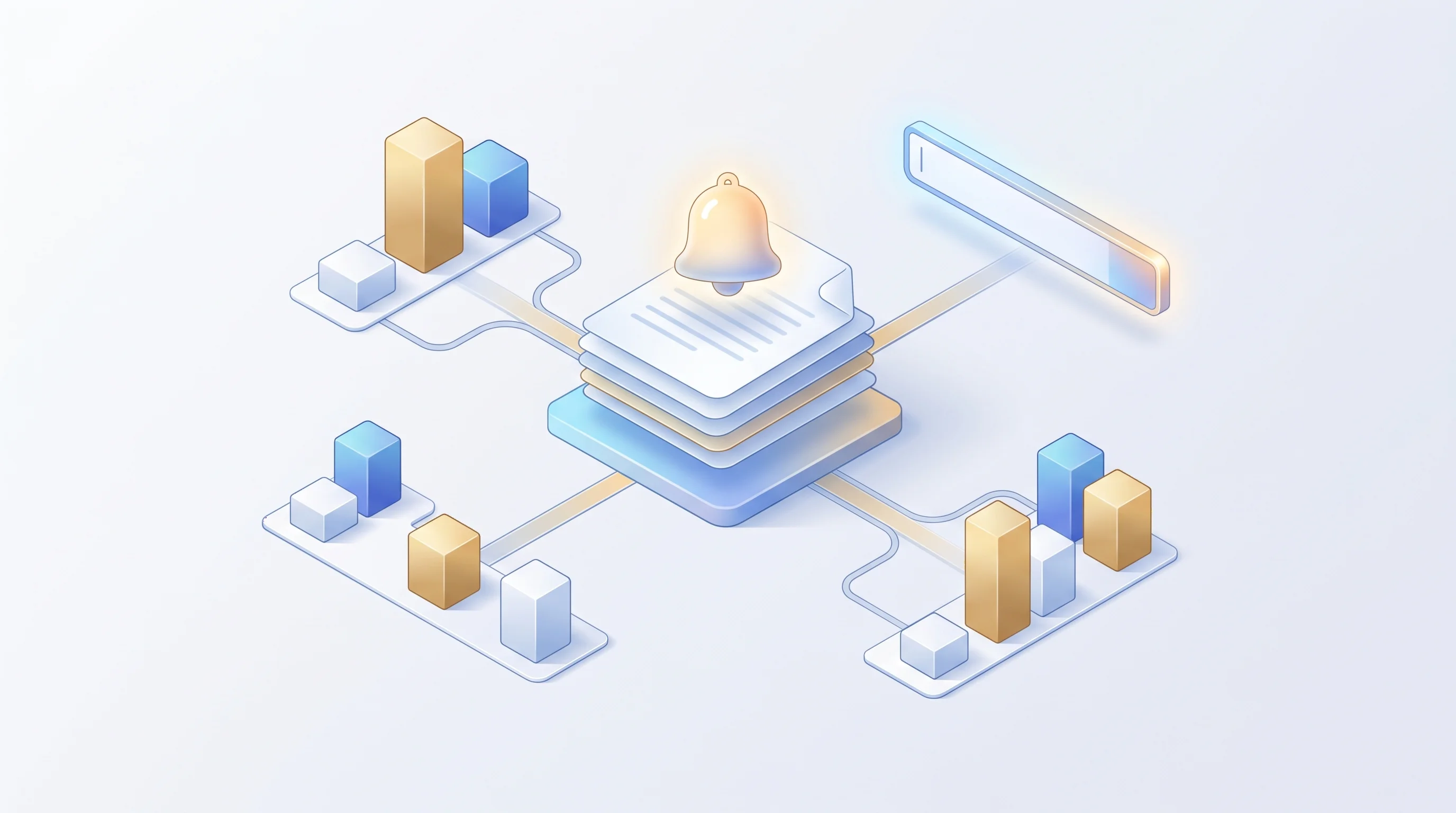 Digital illustration for article section "Workflow Over Widgets" in "Soria Launches AI-Native Terminal for Healthcare Investment Research" - A clean, minimalist conceptual illustration representing workflow automation and intelligent data al...