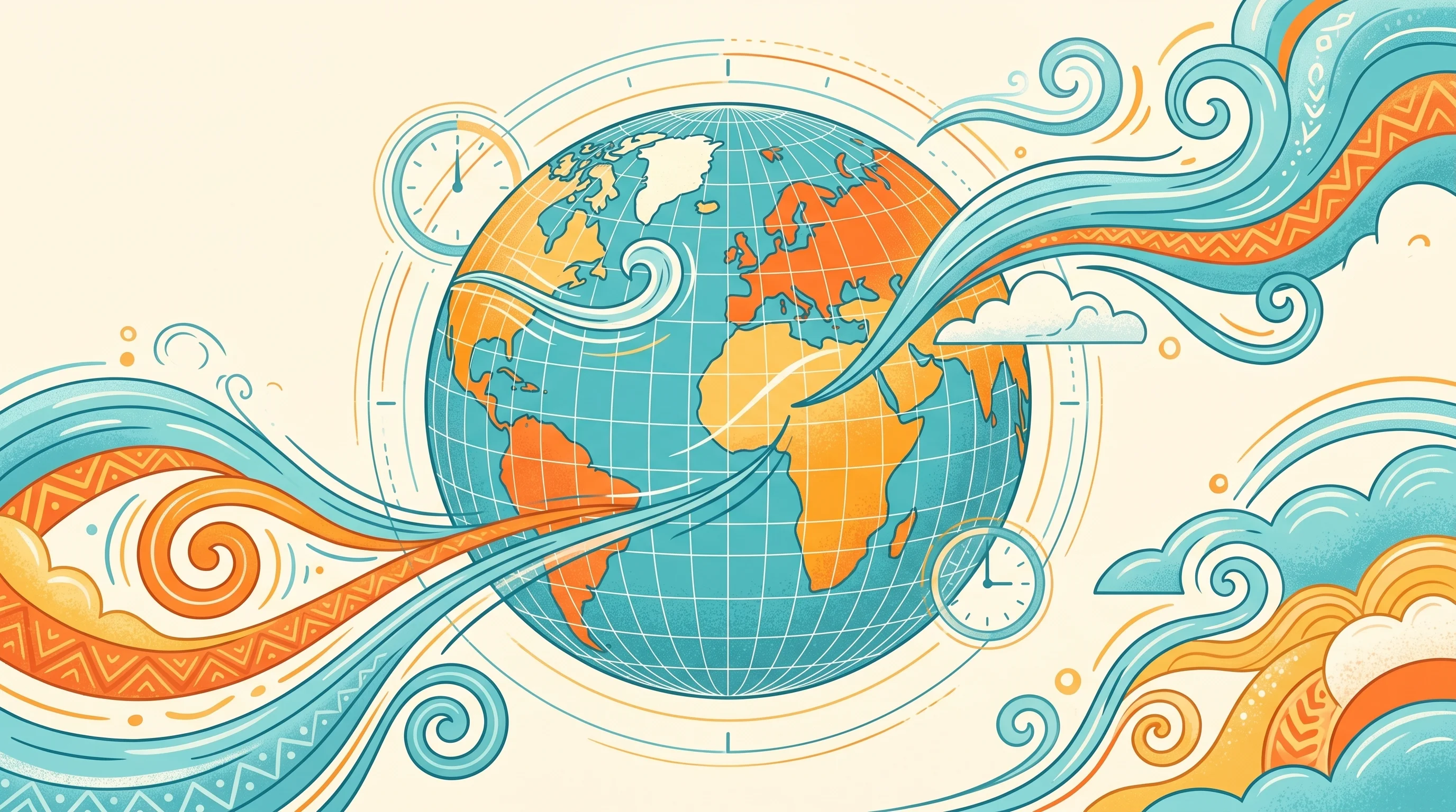 Digital illustration for article section "What the Model Actually Does" in "Windborne's AI Weather Model Claims to Beat ECMWF's Gold Standard" - A clean, minimal, and conceptual illustration of a stylized Earth globe enveloped in dynamic, swirli...