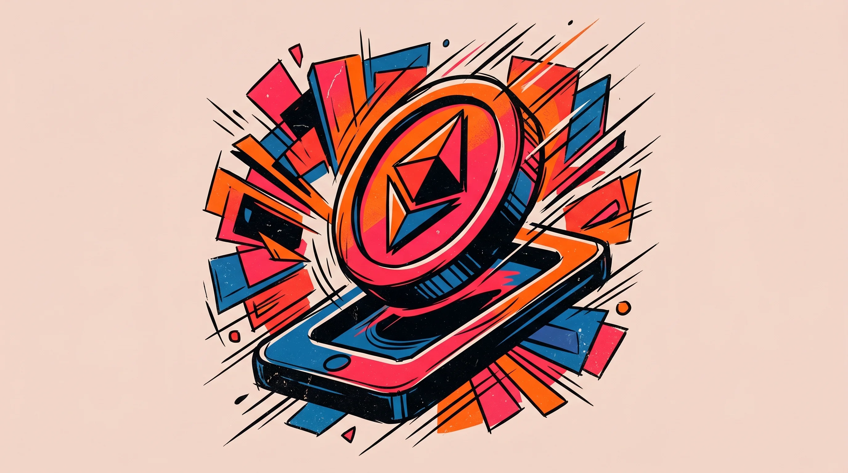 Digital illustration for article section "A Very Crowded Moment" in "Archer Launches AI Business Bank for Autonomous Agent Payments" - A minimalist yet dynamic conceptual illustration representing a crowded, highly competitive market f...