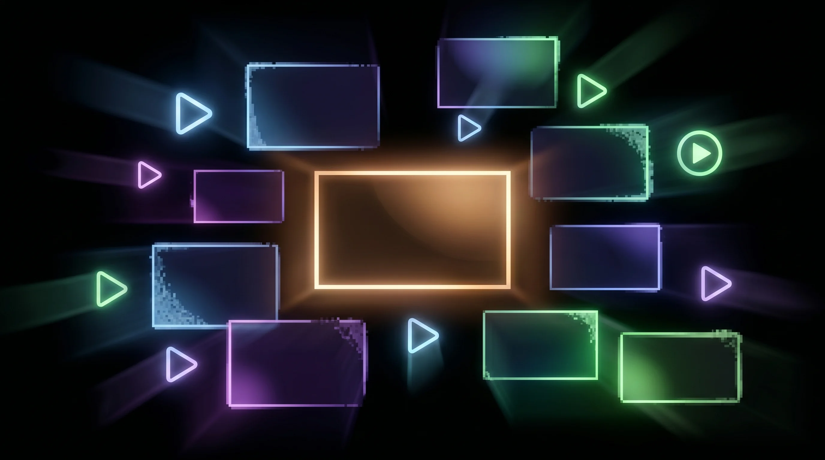 Digital illustration for article section "A Crowded Landscape, With Room for Niches" in "YouArt Launches Patreon-Style Platform for AI Video Creators" - A conceptual, minimalist representation of a crowded digital streaming landscape, featuring a carefu...