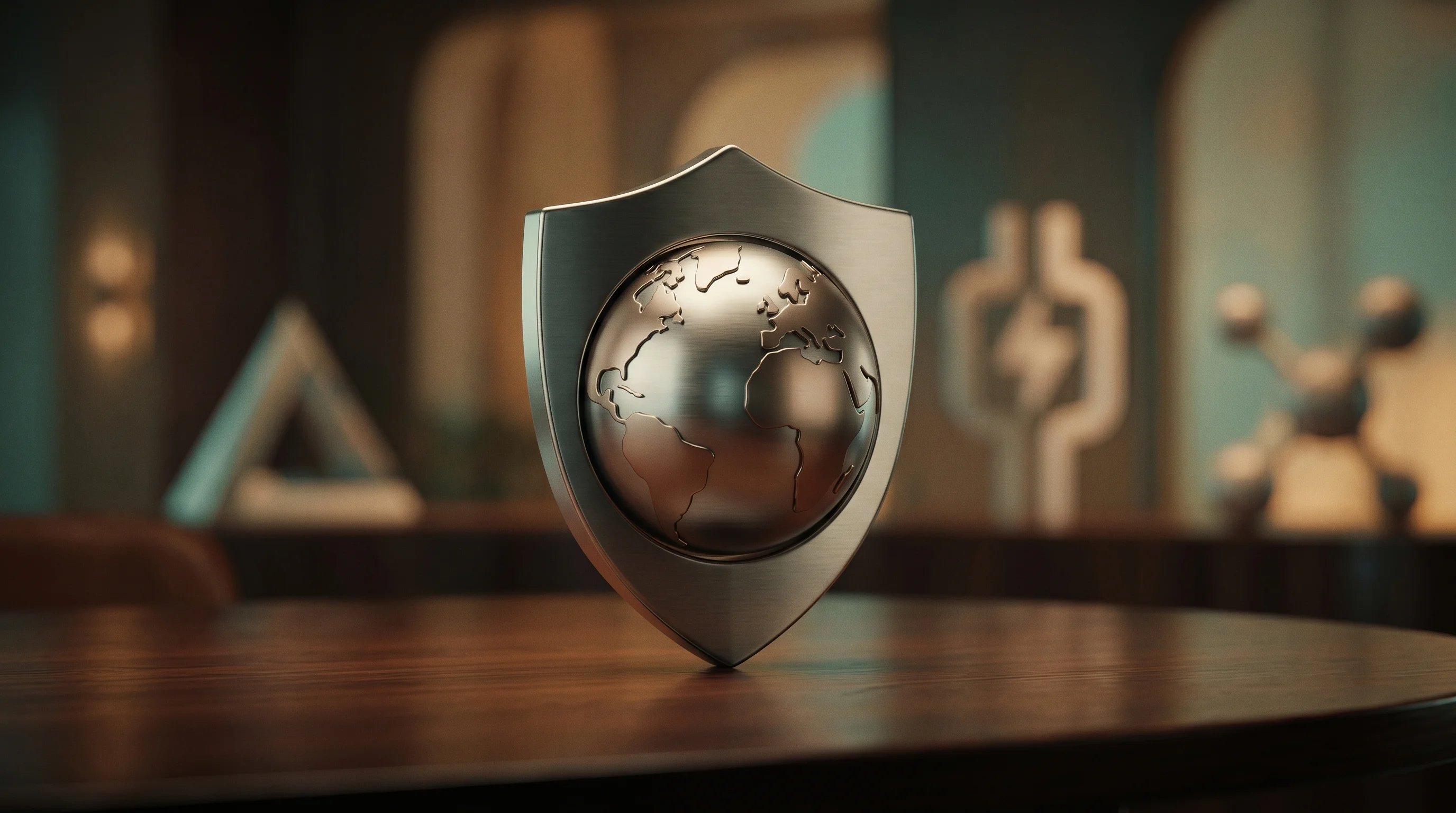 Digital illustration for article section "Defense Contractors and Export Controls" in "Bayshore AI Raises $8M to Turn Laws into Executable Logic for AI" - A clean, minimalist conceptual still life representing global defense contractors and enterprise exp...