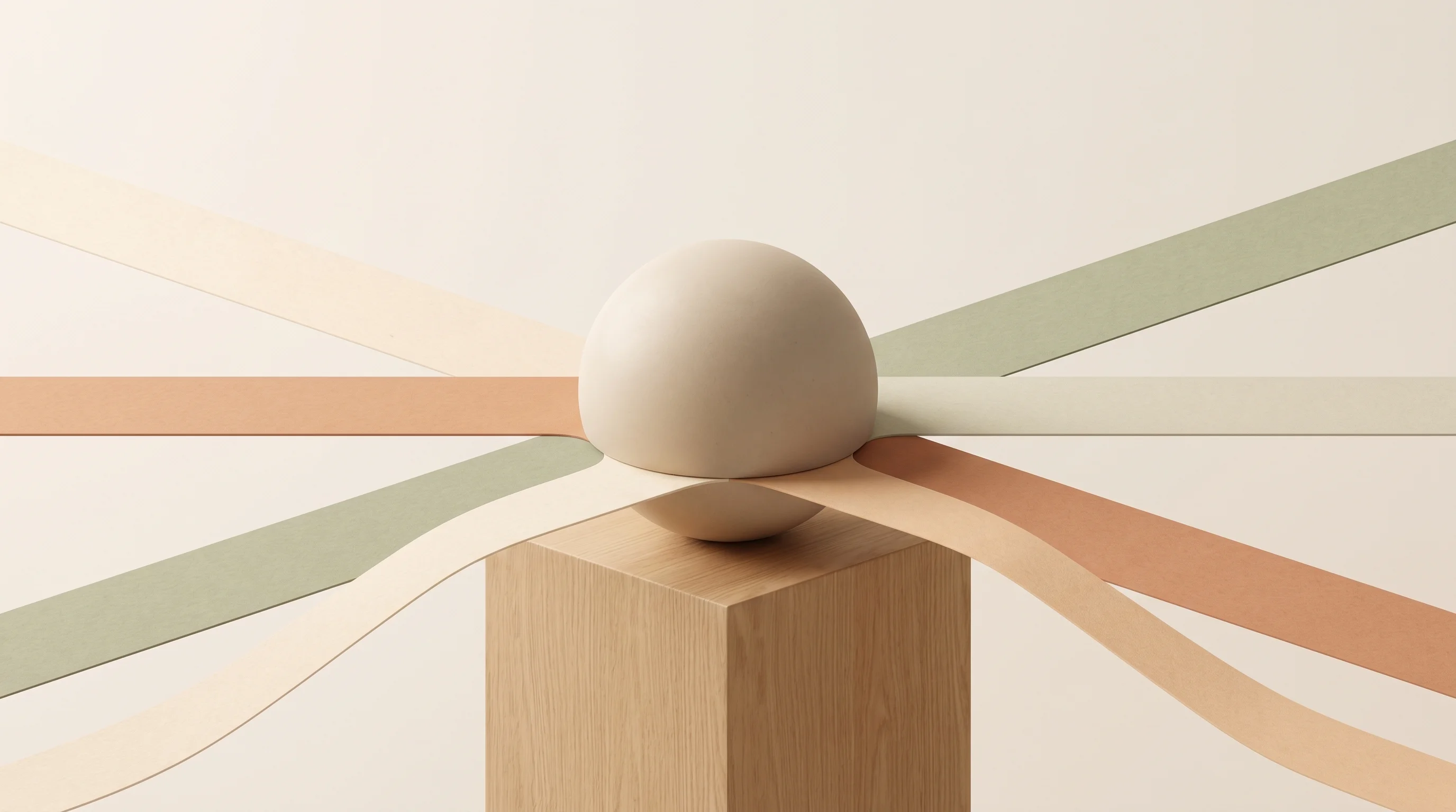Digital illustration for article section "The Neutral Layer Thesis" in "OpenRouter Hits $1.3B Valuation on $113M Series B Led by Alphabet" - A perfectly balanced, smooth, neutral-toned ceramic sphere resting peacefully on a solid, minimalist...