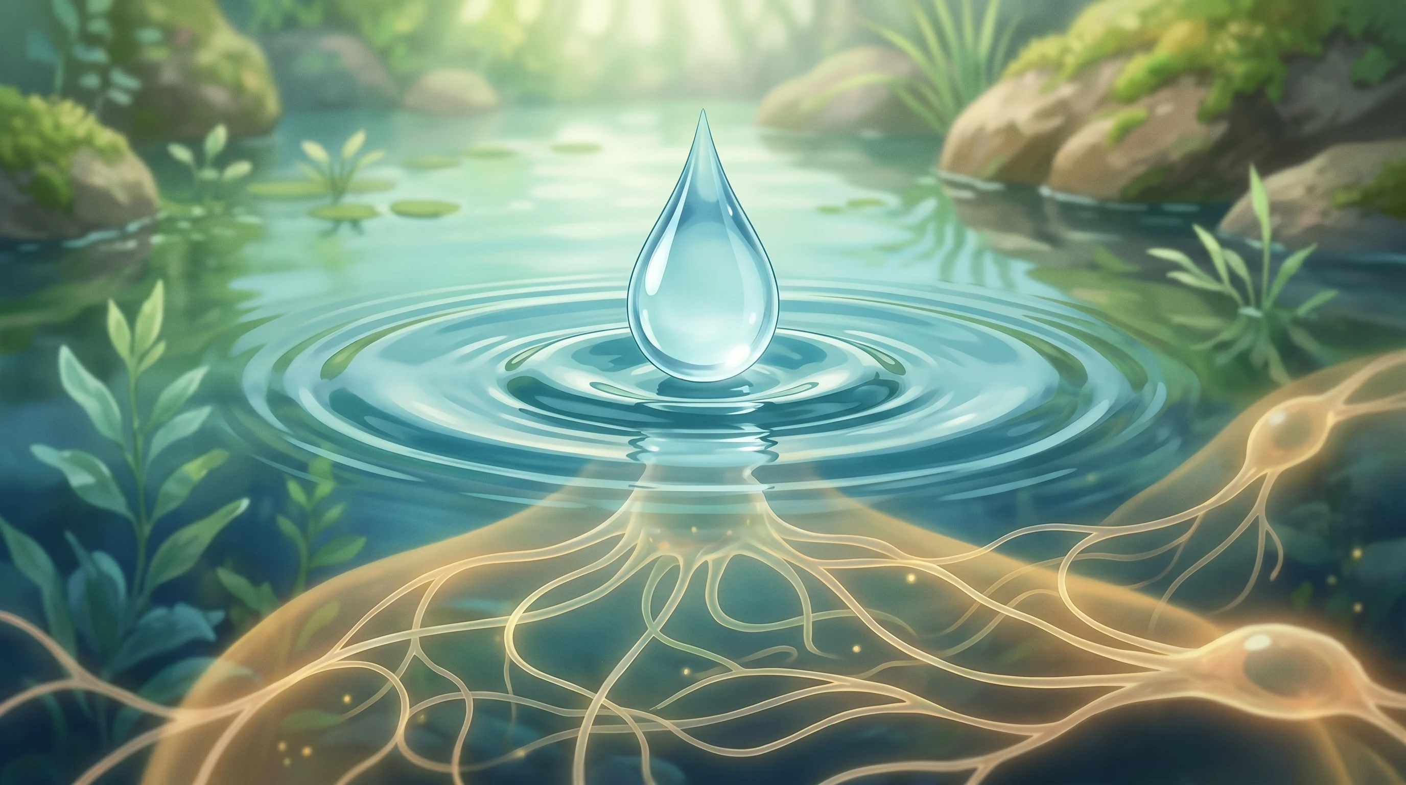 Digital illustration for article section "The Science—And the Gap It's Trying to Fill" in "Tavo Biotherapeutics Raises $17M for First Disease-Modifying Glaucoma Drug" - A clean, conceptual illustration representing a topical medical treatment and fluid dynamics, featur...